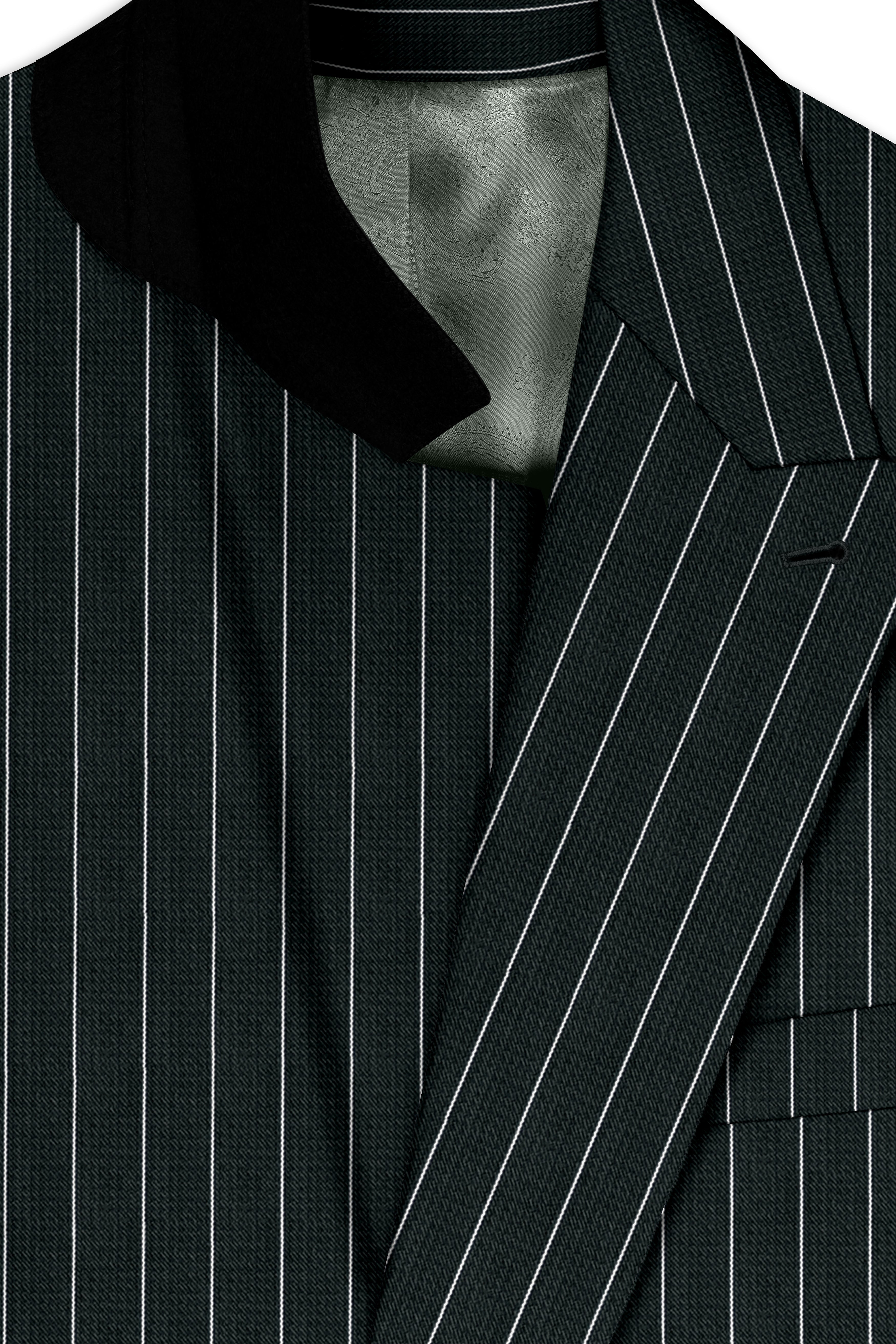 Viceroy-Hunter Green And Bright White Chalk Striped Wool Rich Slight Stretch Double Breasted Blazer