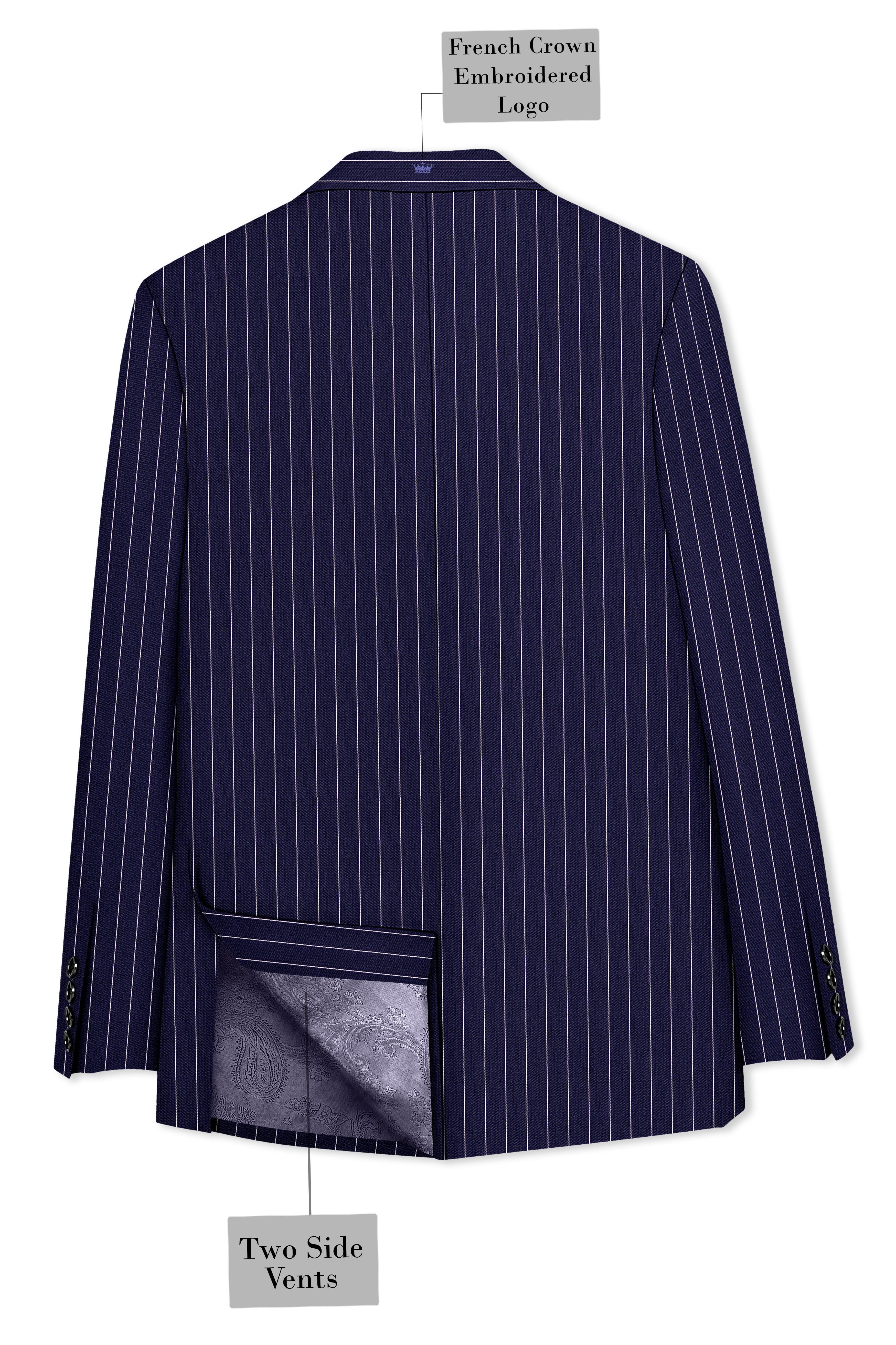 Ascot-Berry Blue And Bright White Chalk Striped Wool Rich Slight Stretch Double Breasted Blazer
