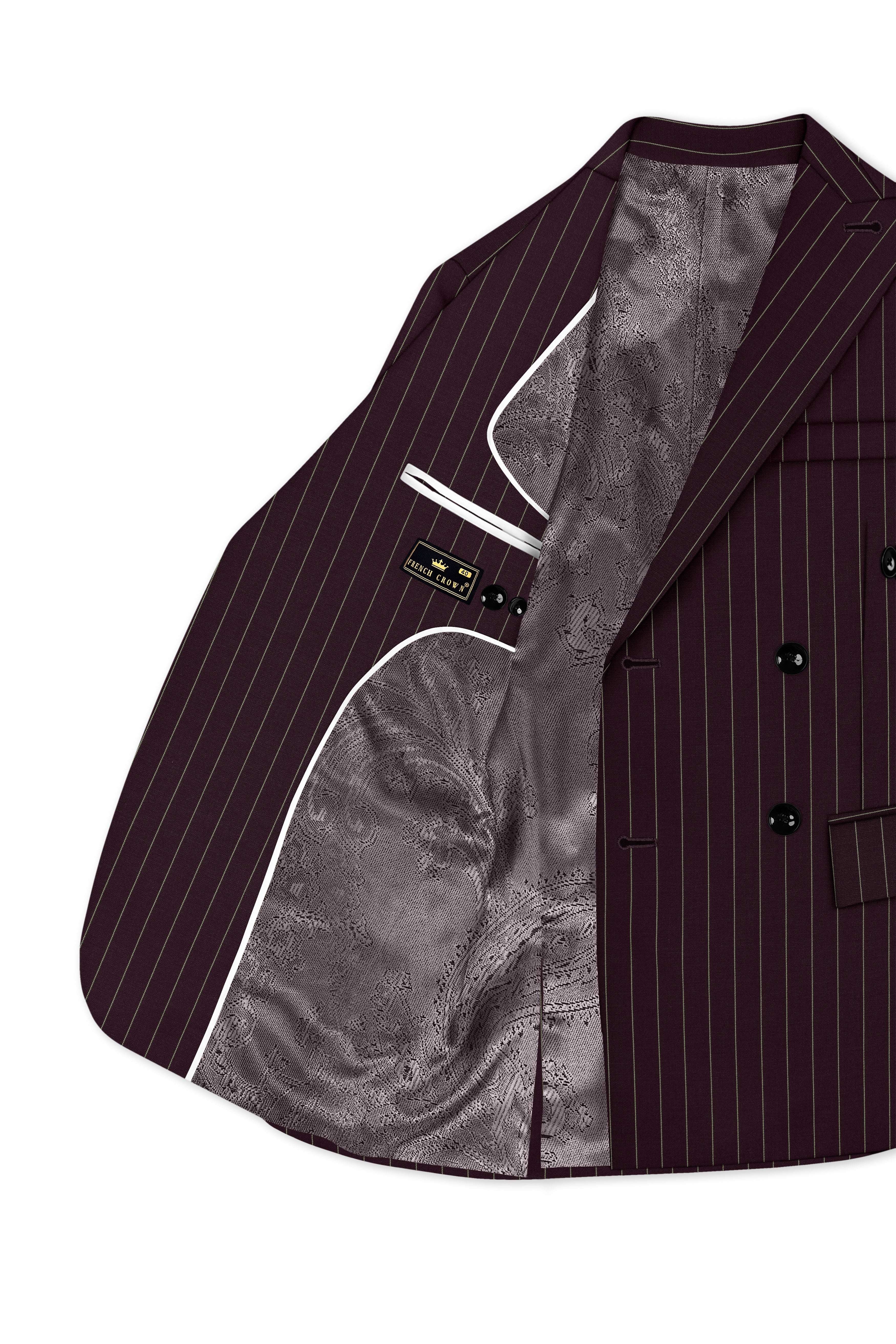 Valiant-Seal Maroon And Bright White Chalk Striped Wool Rich Slight Stretch Double Breasted Blazer