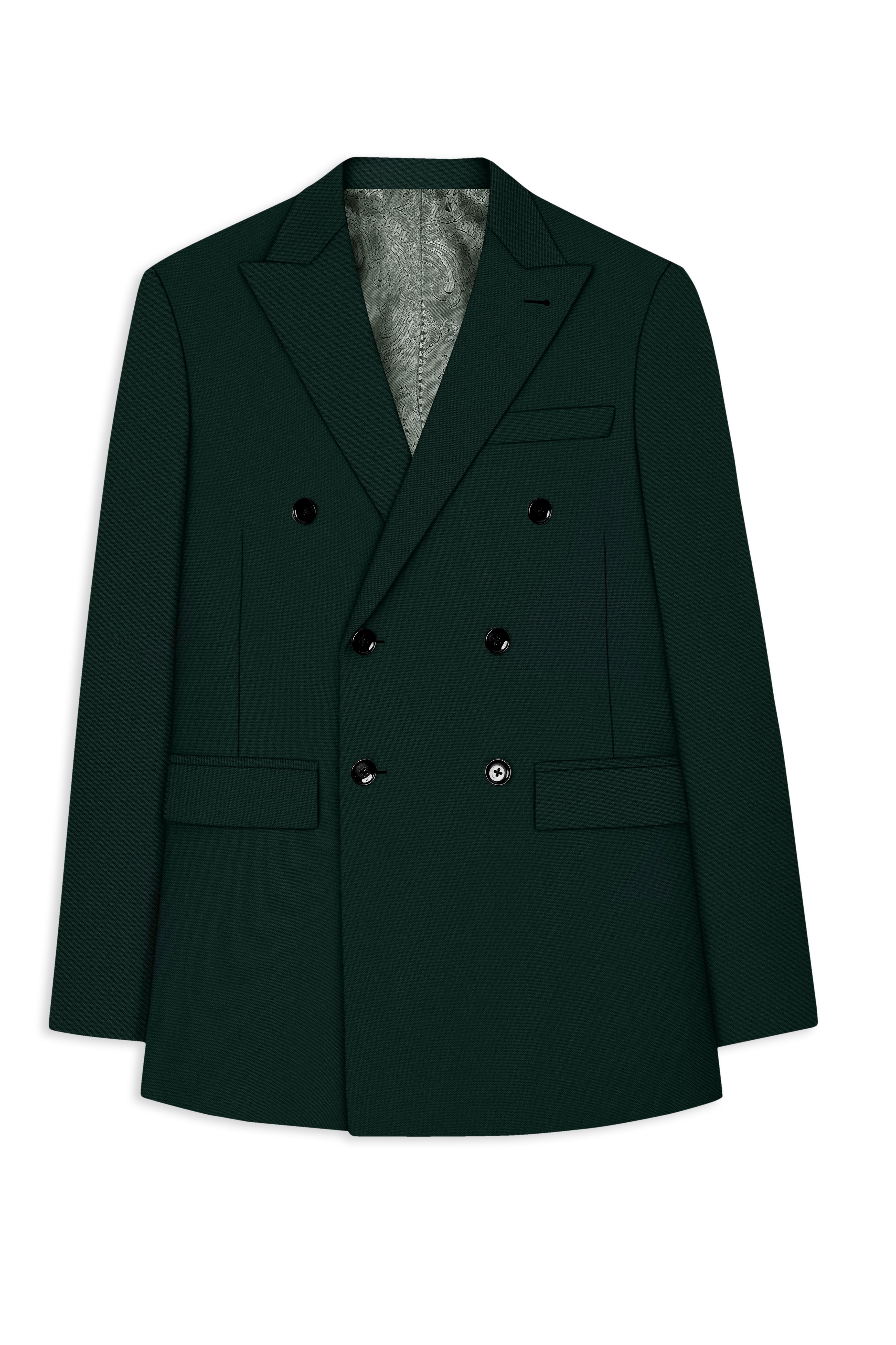 Verde-Aztec Green 4-Way Stretch Wrinkle-Free Fluid Drape Fabric Double Breasted Blazer