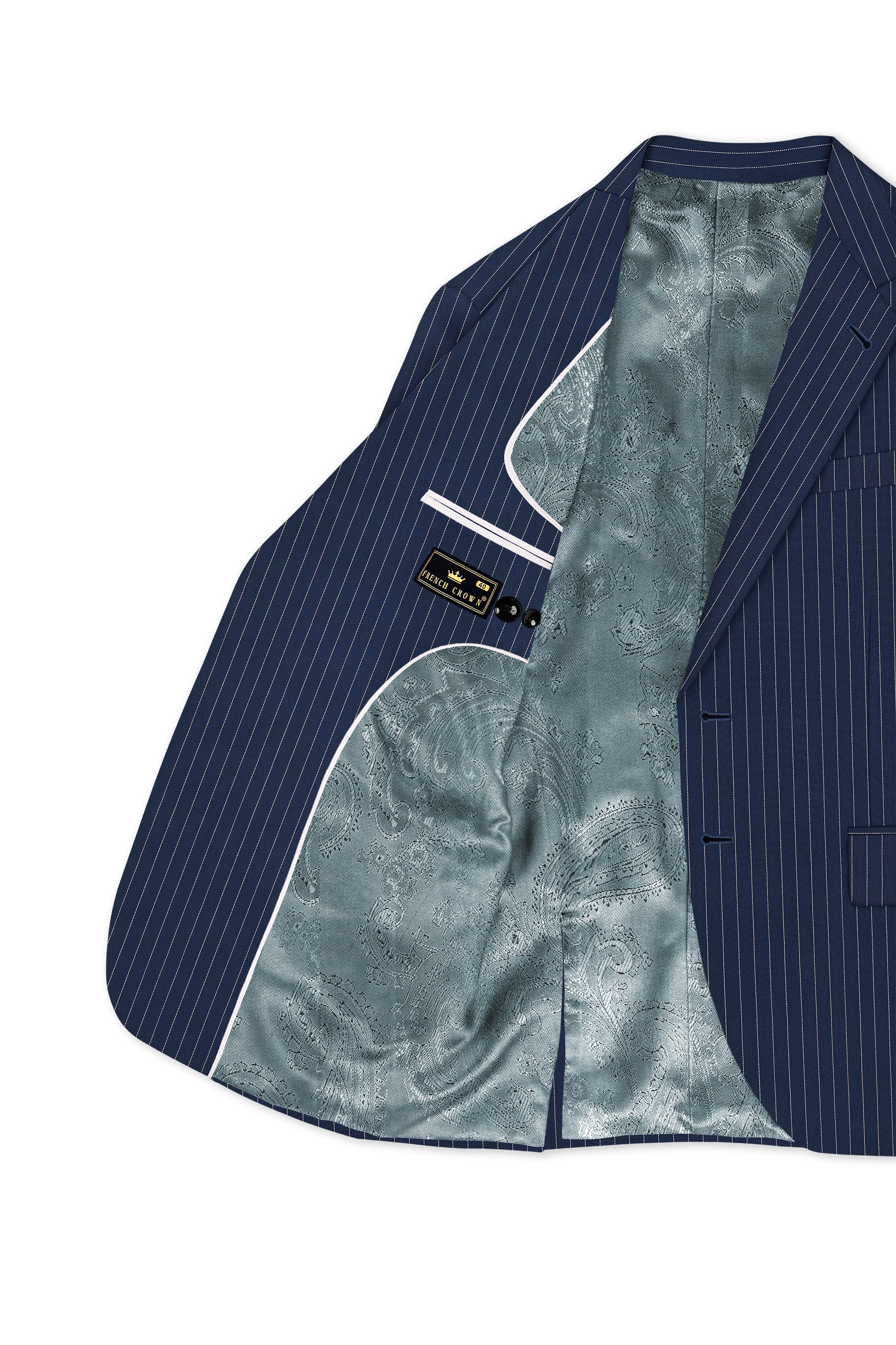 Veritus-Zodiac Blue And Bright White Chalk Striped Wool Rich Slight Stretch Single Breasted Blazer