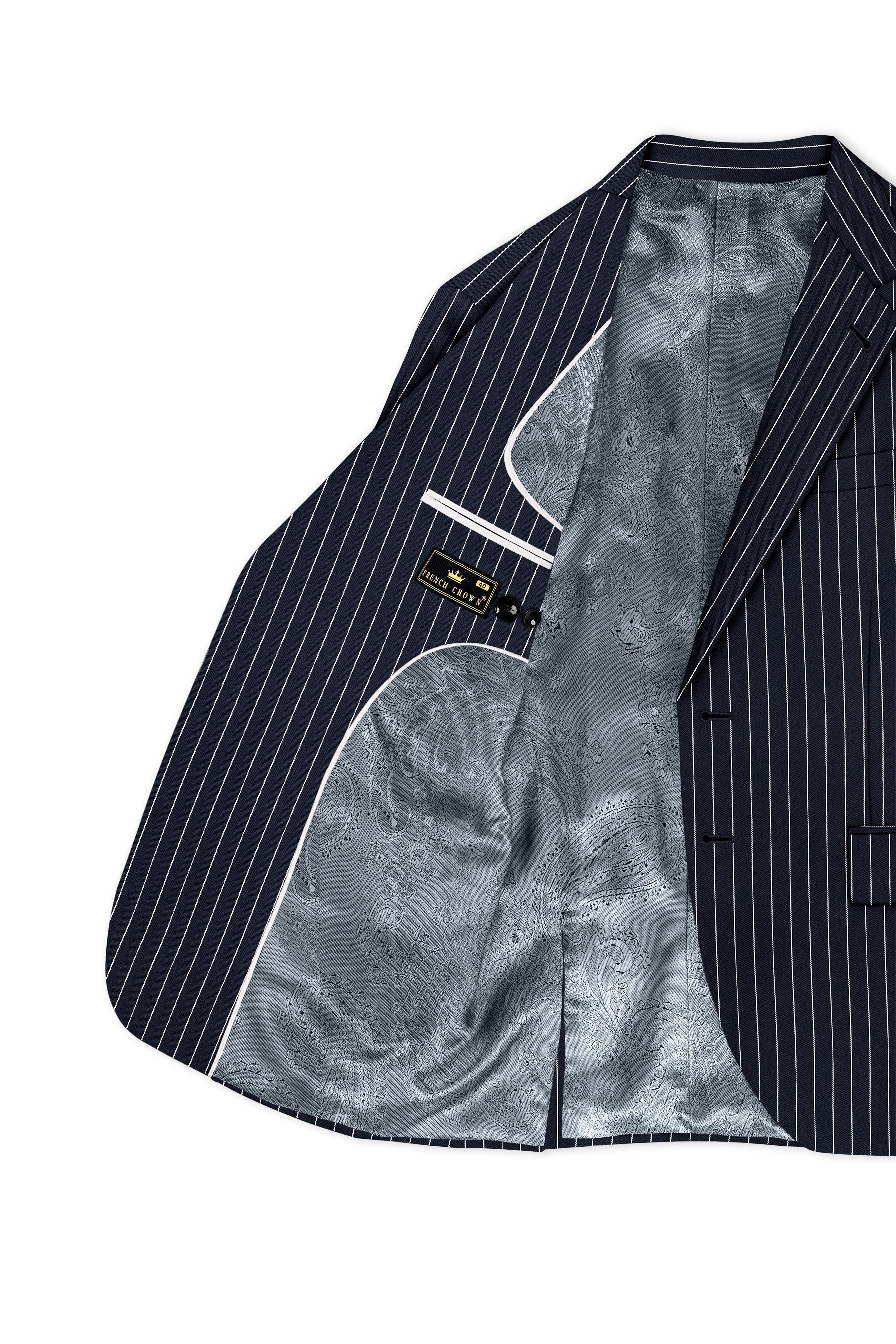 Echelon-Vulcan Blue Herringbone Striped Wool Rich Slight Stretch Single Breasted Blazer