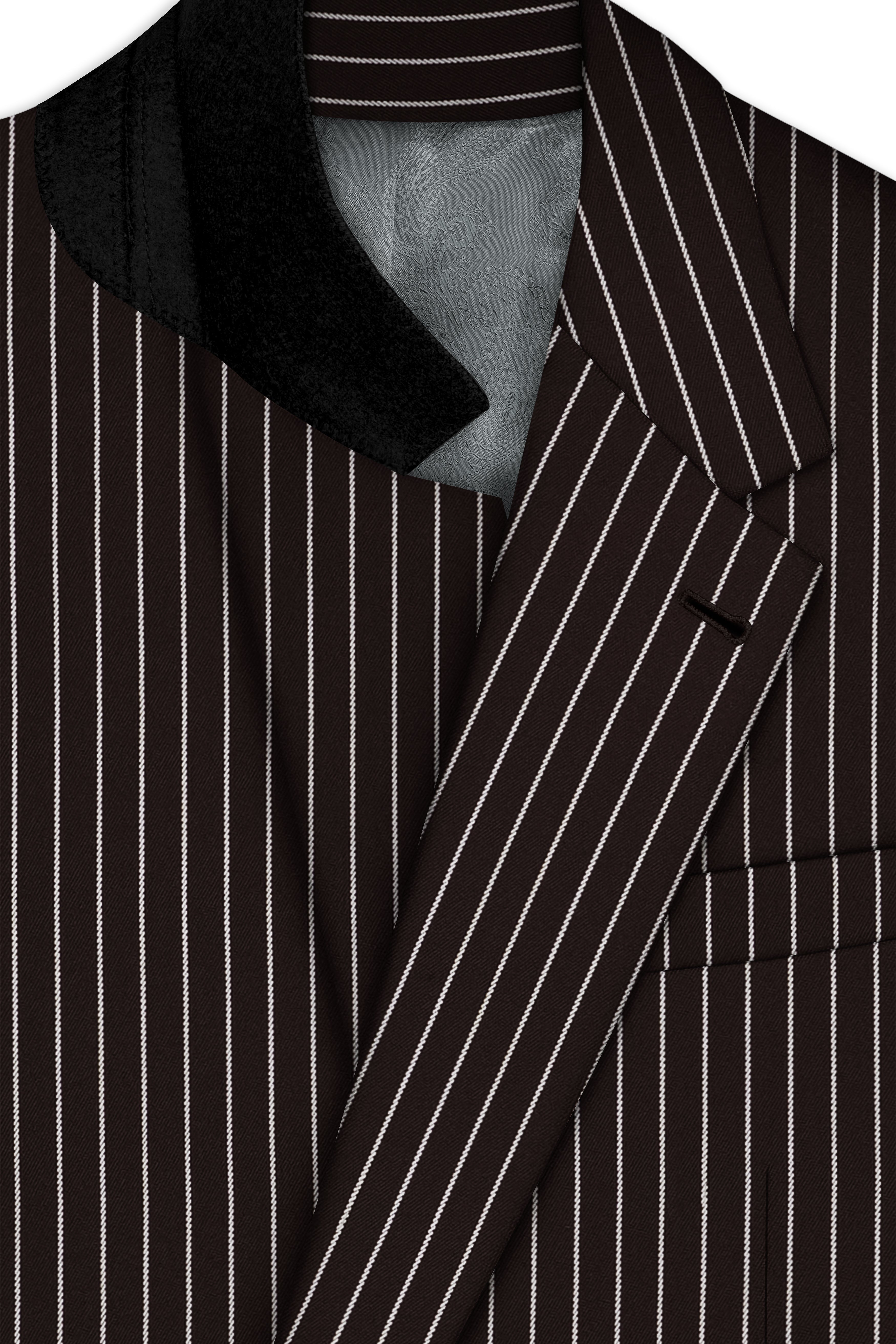 Bastion-Gondola Brown And Bright White Chalk Striped Wool Rich Slight Stretch Single Breasted Blazer