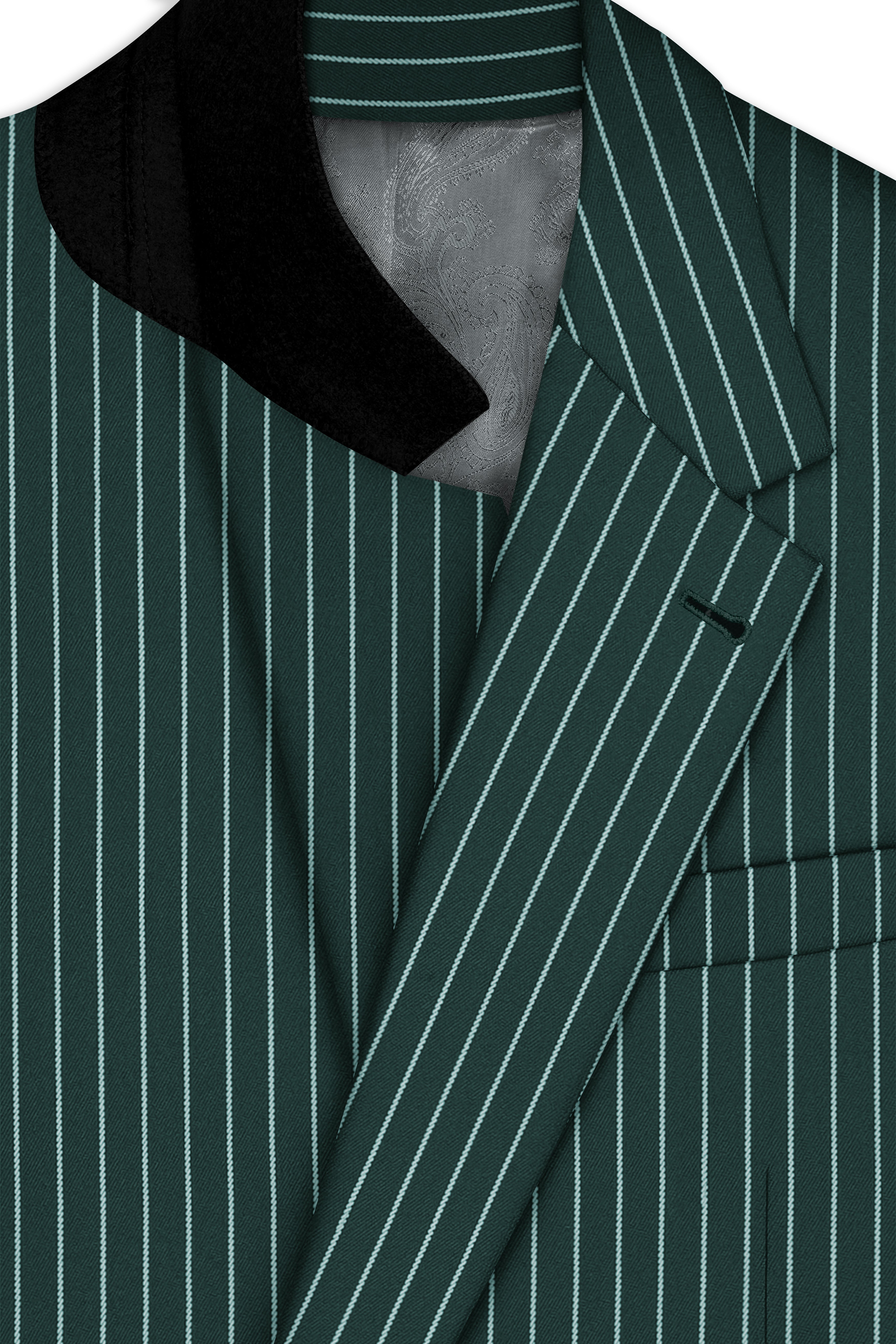 Forenza-Jungle Green And Bright White Chalk Striped Wool Rich Slight Stretch Single Breasted Blazer