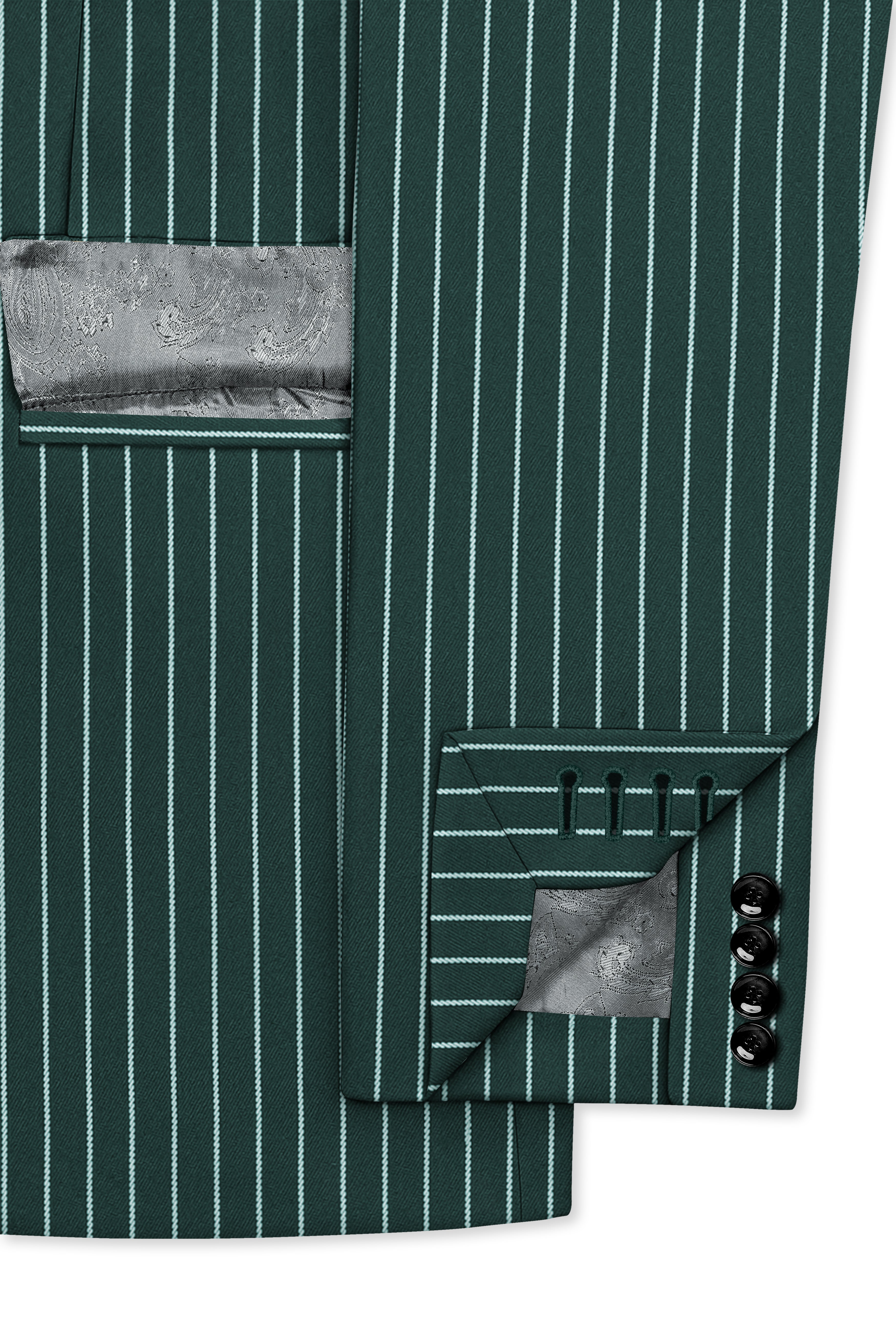 Forenza-Jungle Green And Bright White Chalk Striped Wool Rich Slight Stretch Single Breasted Blazer