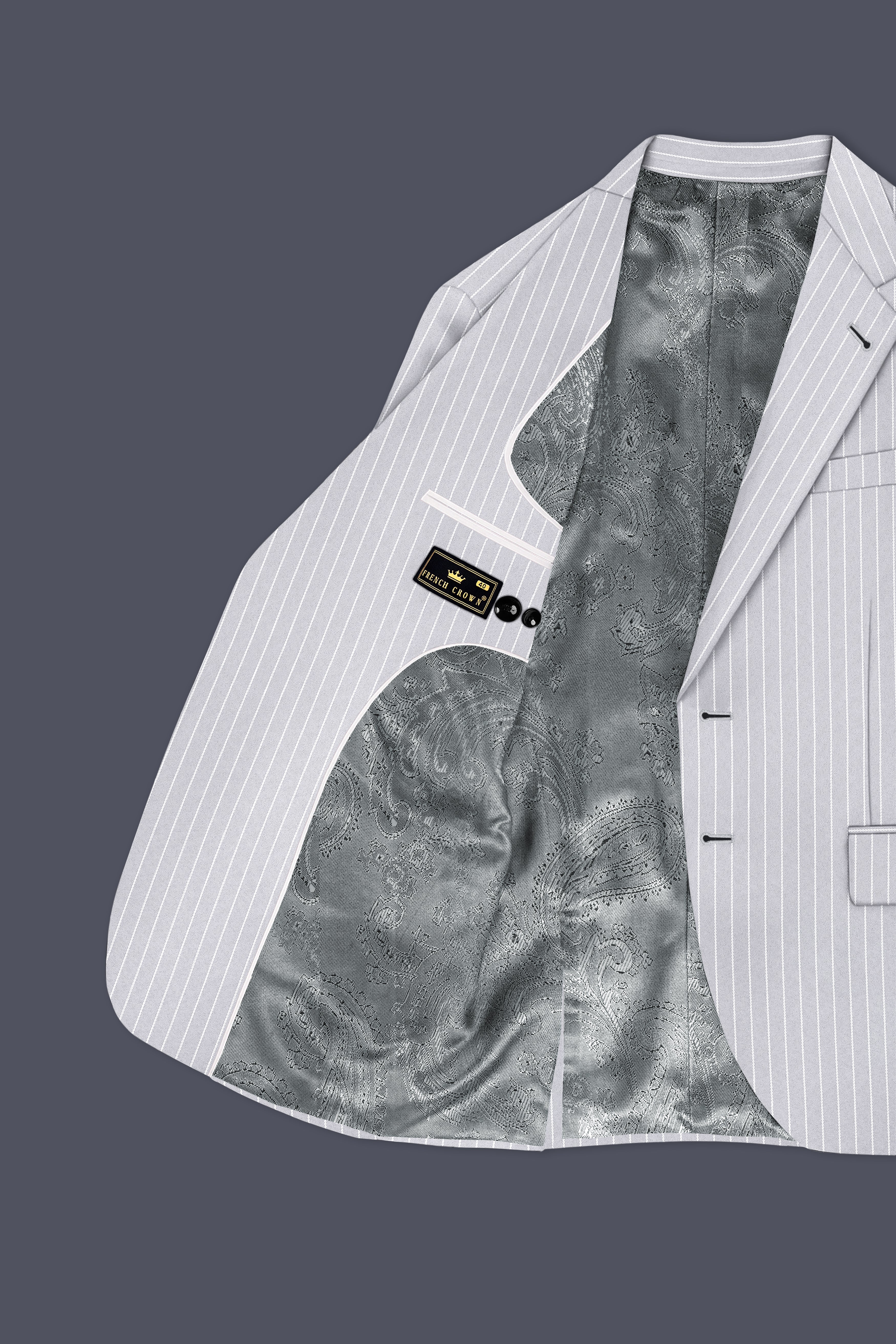 Sterlan-Goose Gray And Bright White Chalk Striped Wool Rich Slight Stretch Single Breasted Blazer
