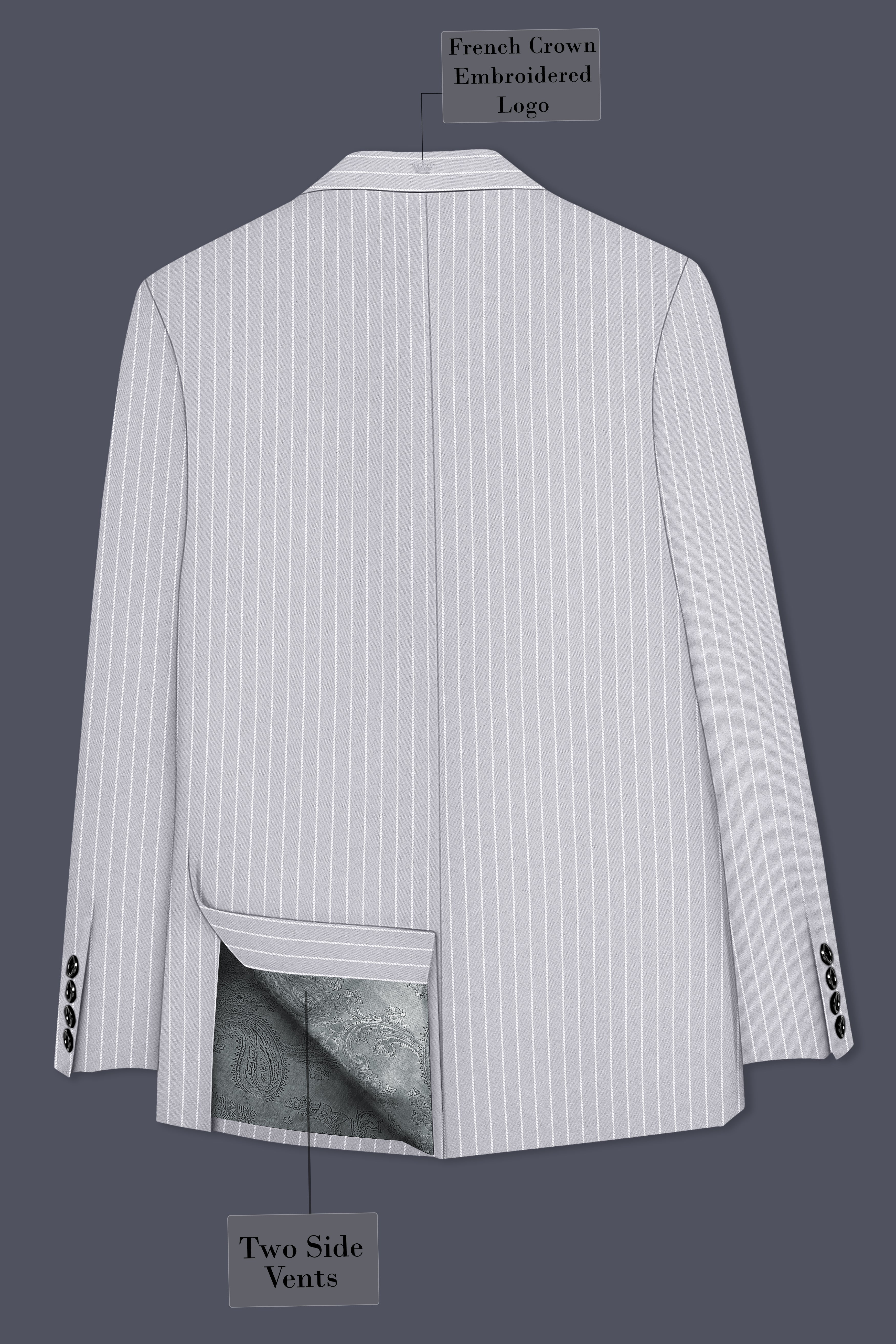 Sterlan-Goose Gray And Bright White Chalk Striped Wool Rich Slight Stretch Single Breasted Blazer