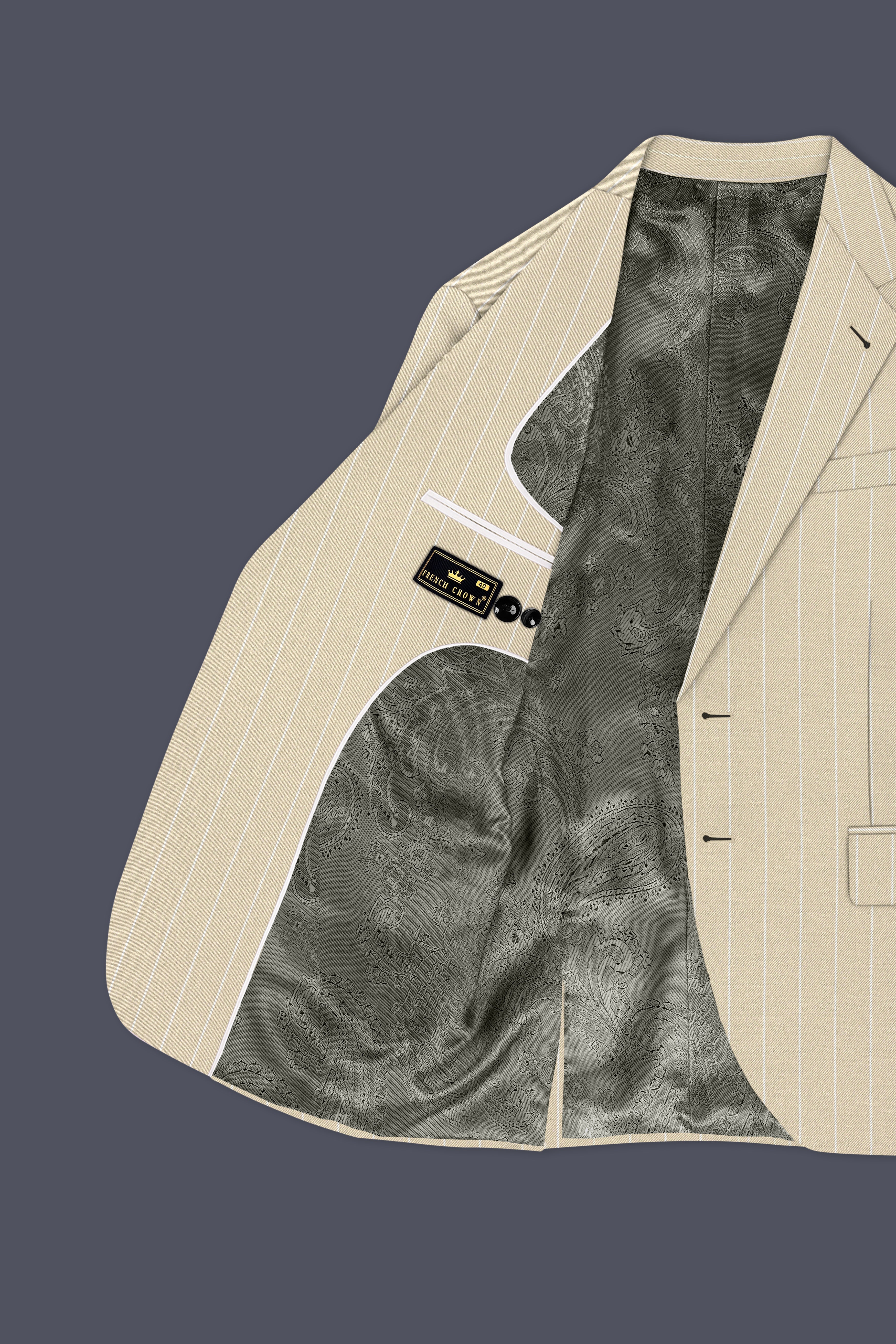 Lumier-Akaroa Cream And Bright White Chalk Striped Wool Rich Slight Stretch Single Breasted Blazer