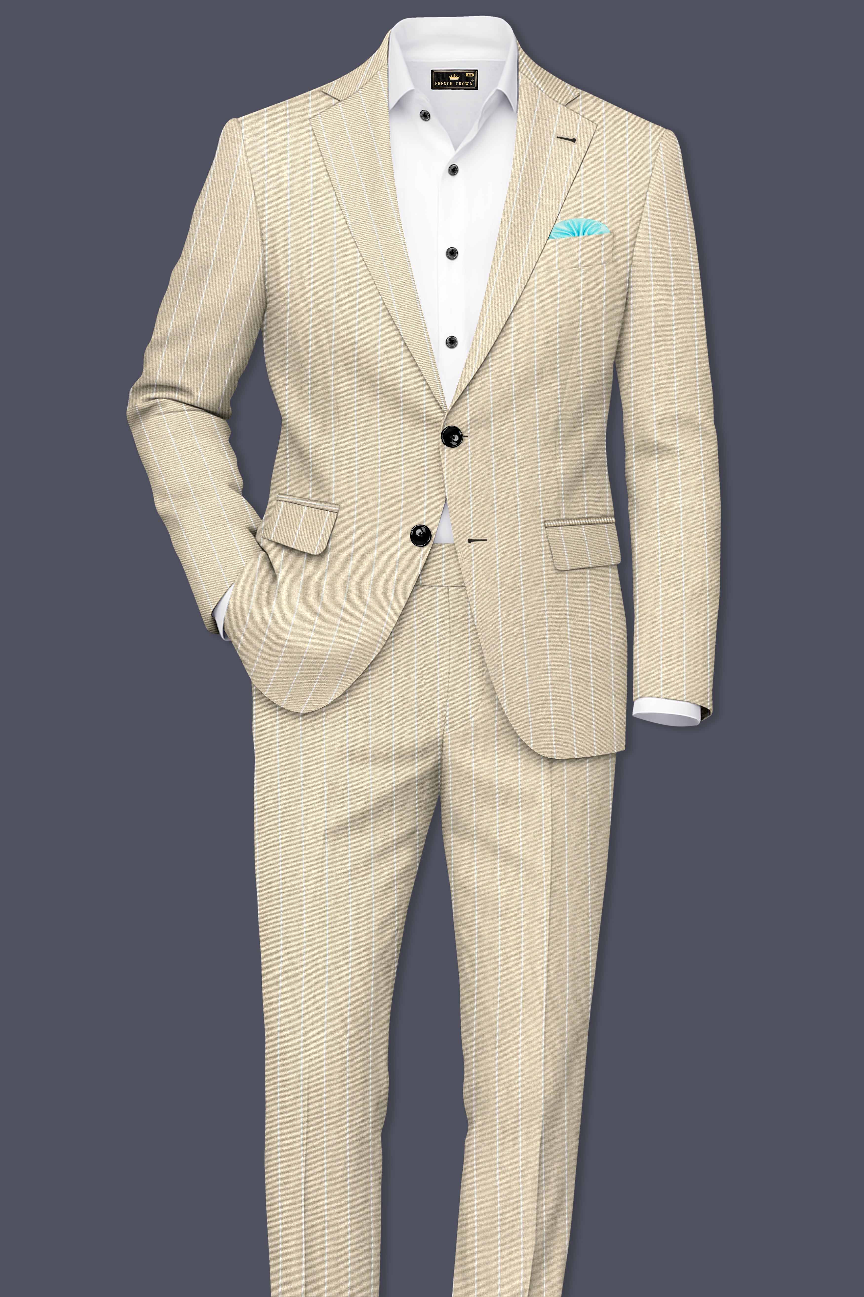 Lumier-Akaroa Cream And Bright White Chalk Striped Wool Rich Slight Stretch Single Breasted Blazer