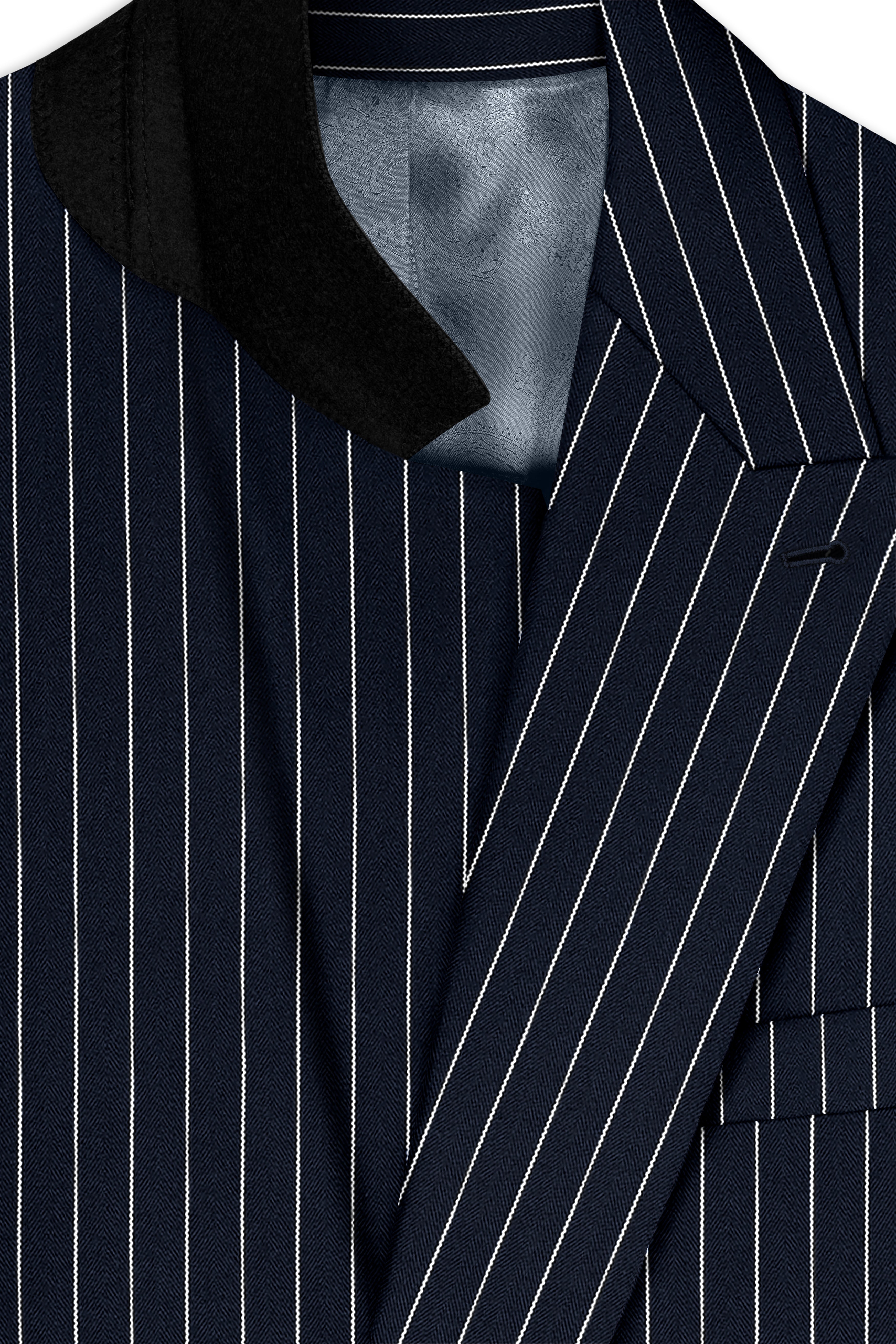Echelon-Vulcan Blue Herringbone Striped Wool Rich Slight Stretch Double Breasted Blazer