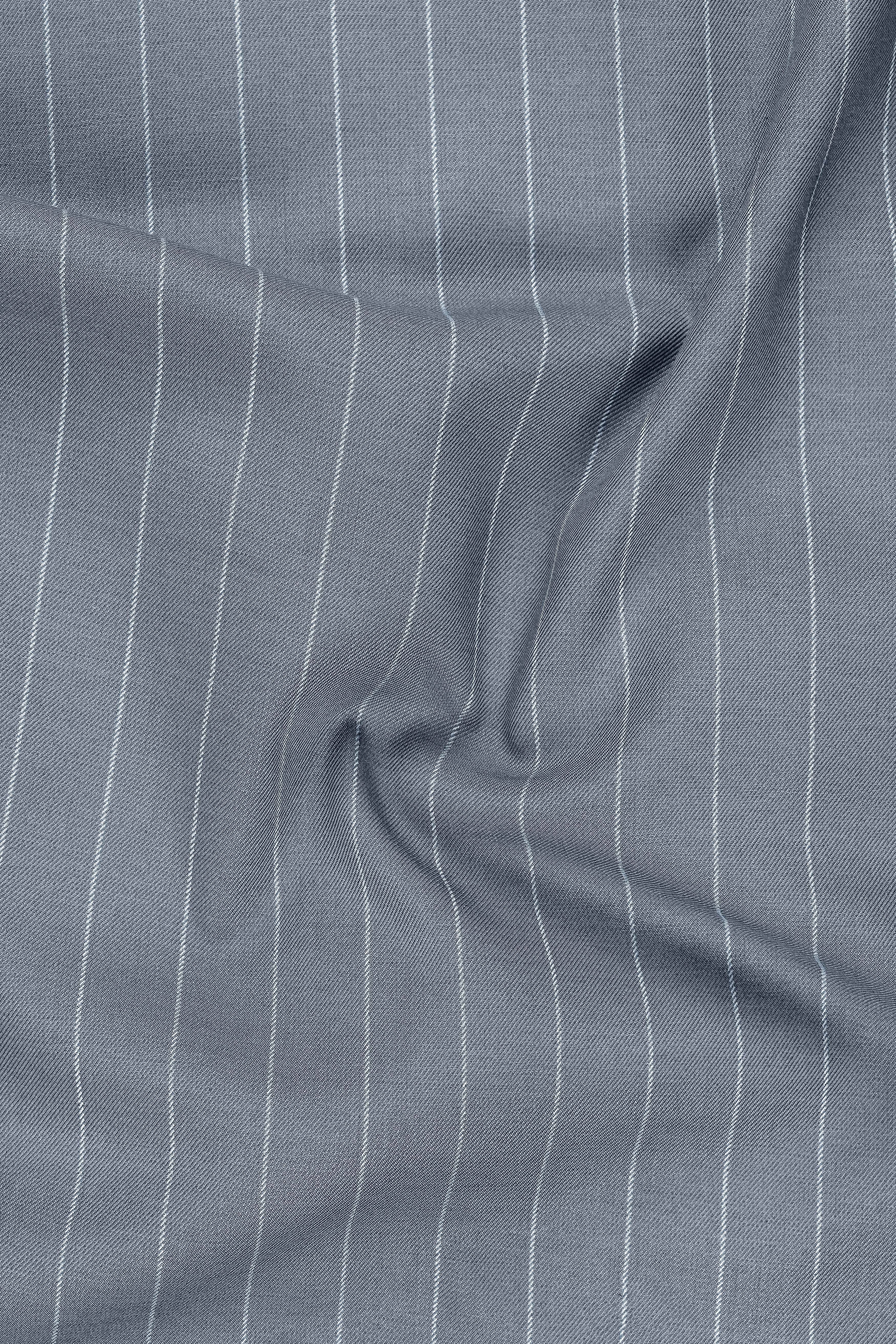 Prestige-Regent Gray And Bright White Chalk Striped Wool Rich Slight Stretch Double Breasted Blazer