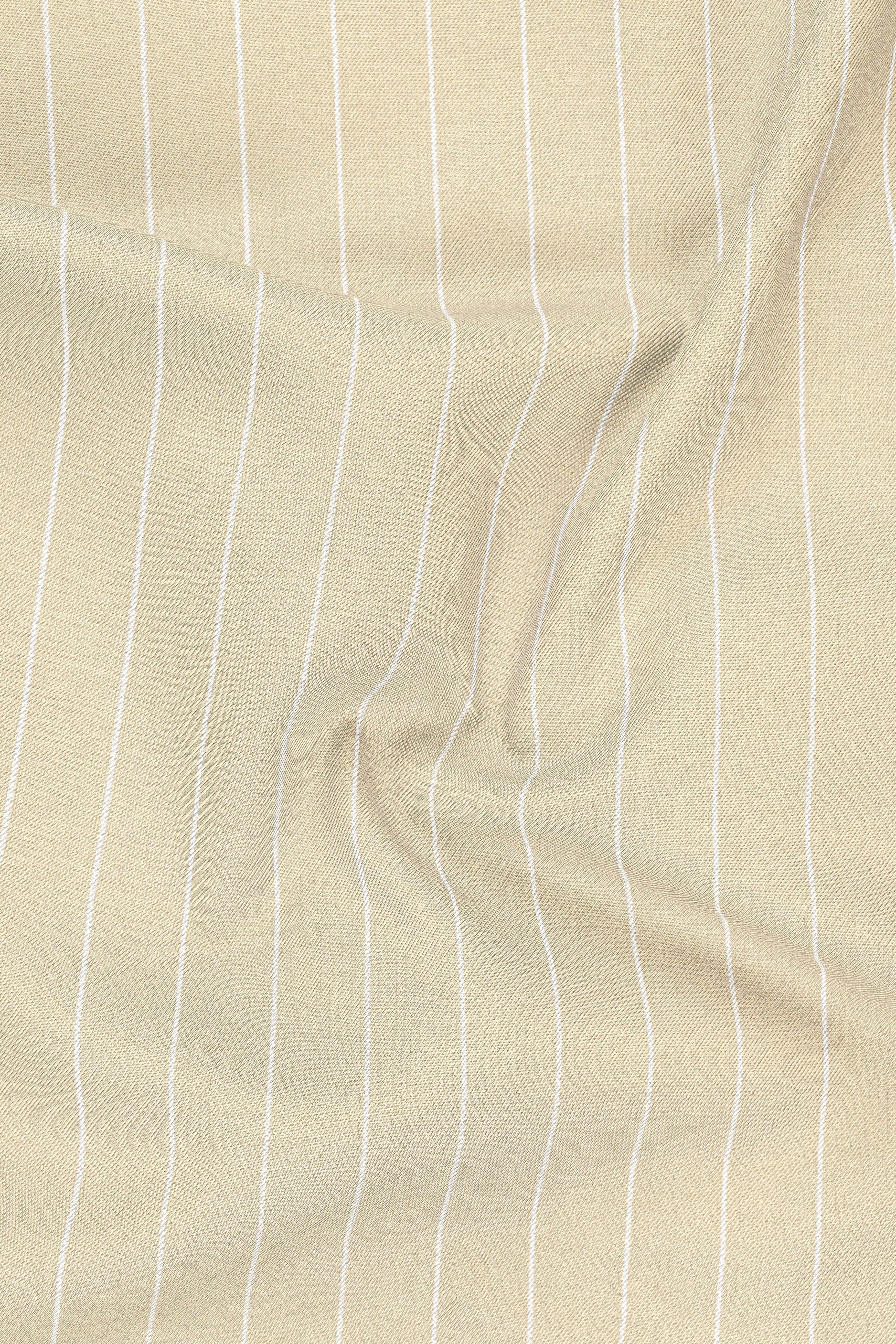 Lumier-Akaroa Cream And Bright White Chalk Striped Wool Rich Slight Stretch Double Breasted Blazer