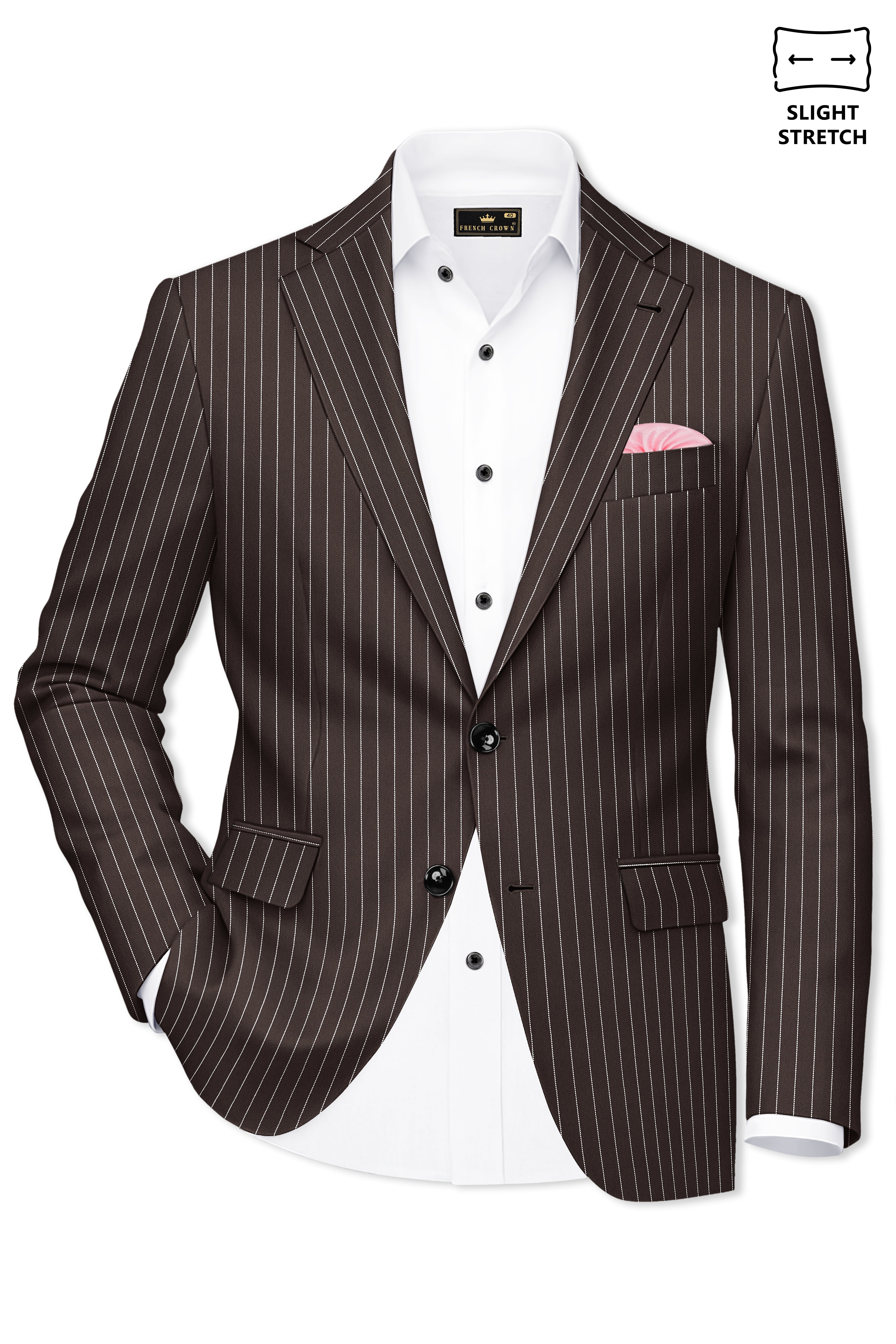 Sovereign-Umber Brown And Bright White Chalk Striped Wool Rich Slight Stretch Single Breasted Blazer