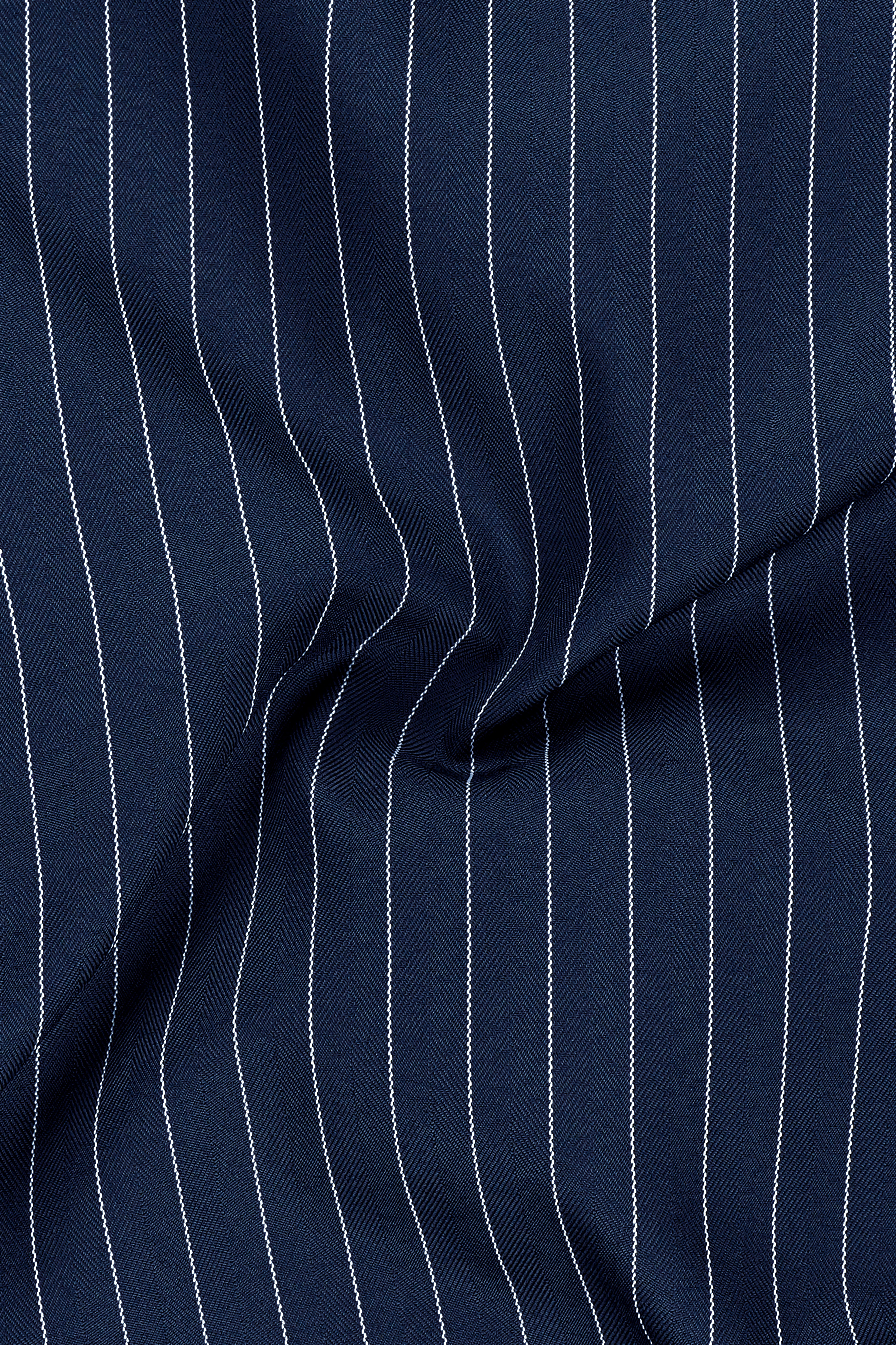 Astris-Space Blue Herringbone Striped Wool Rich Slight Stretch Single Breasted Blazer