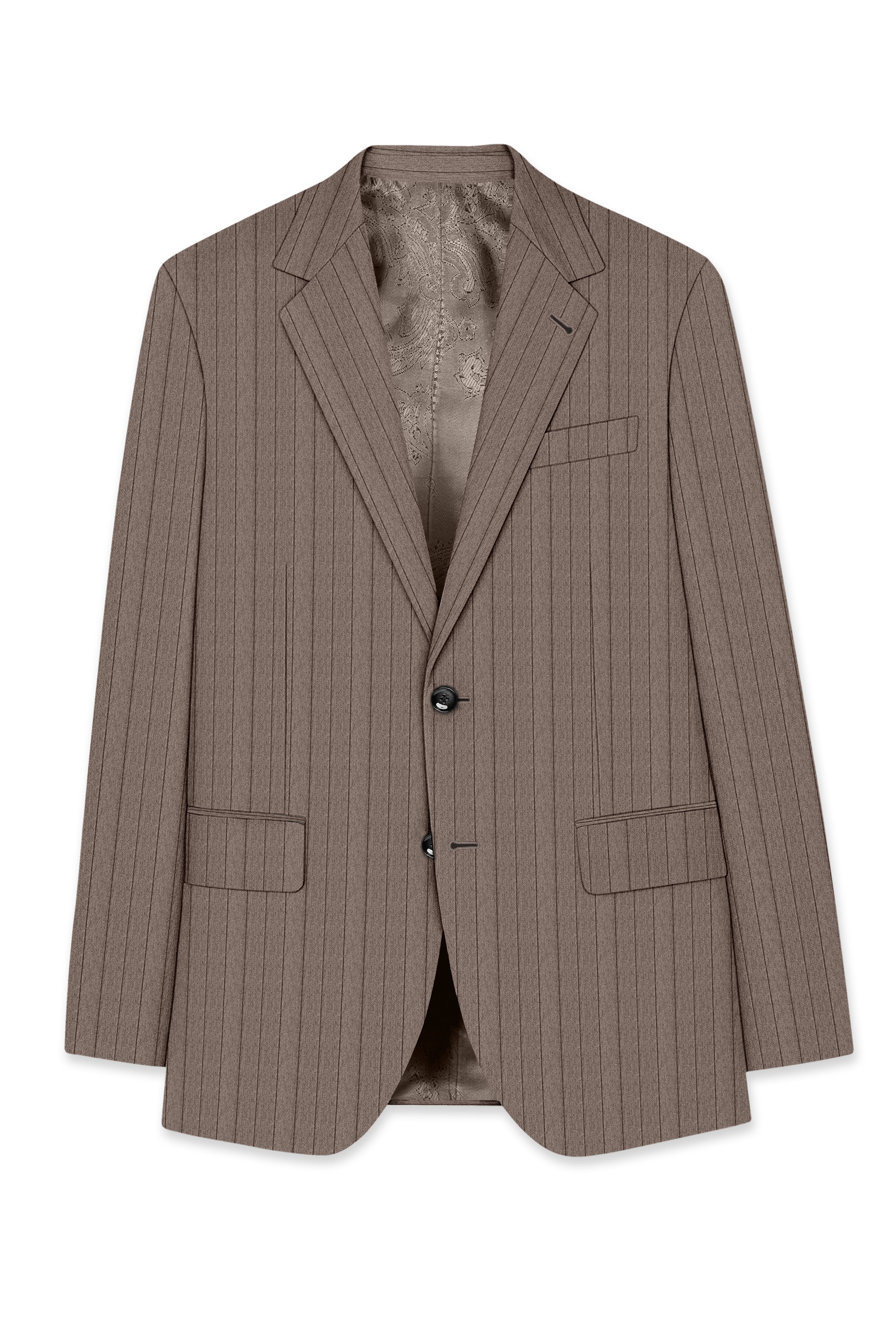 Obsidian-Fuscous Brown And Jade Black Chalk Striped Wool Rich Slight Stretch Single Breasted Blazer