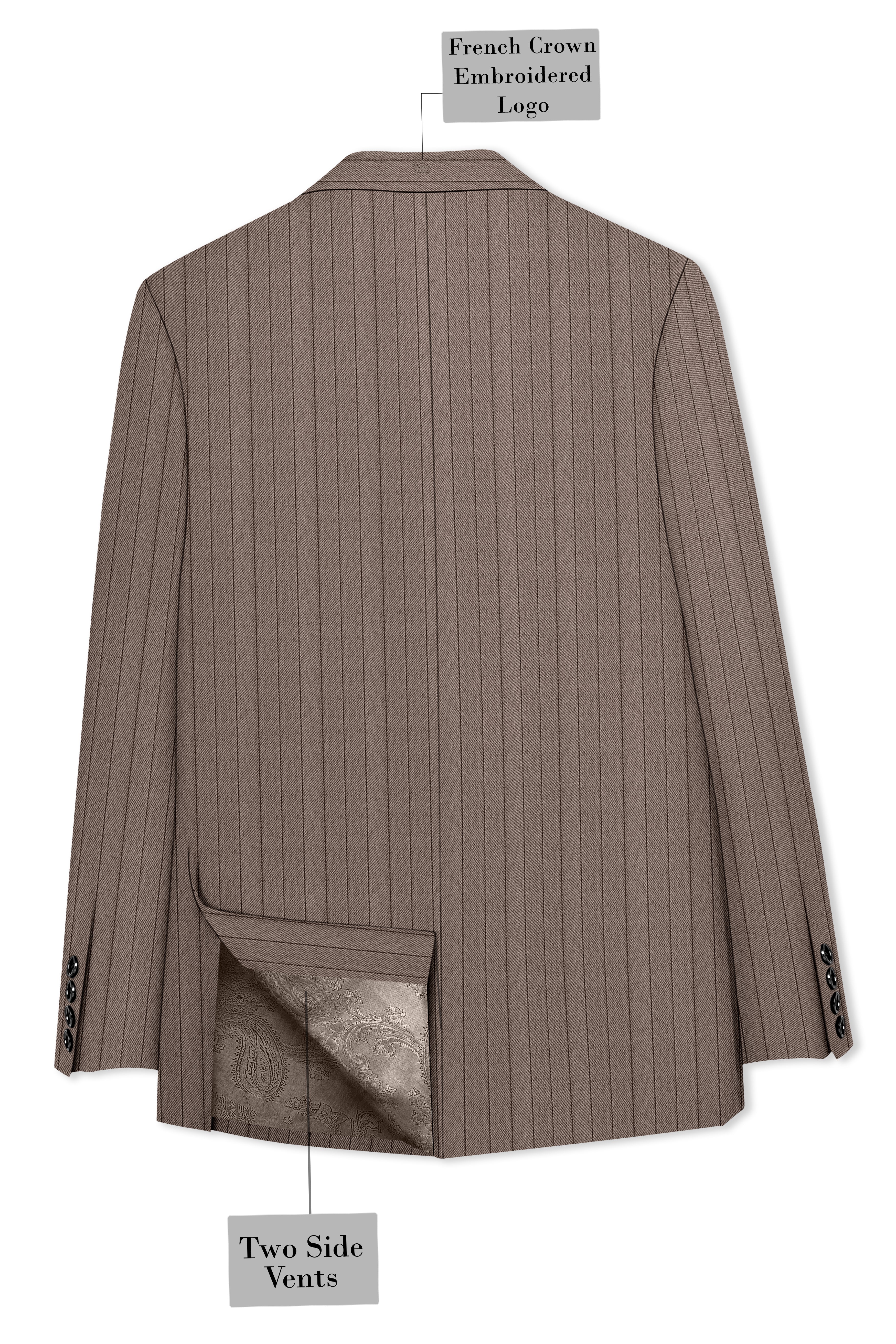 Obsidian-Fuscous Brown And Jade Black Chalk Striped Wool Rich Slight Stretch Single Breasted Blazer
