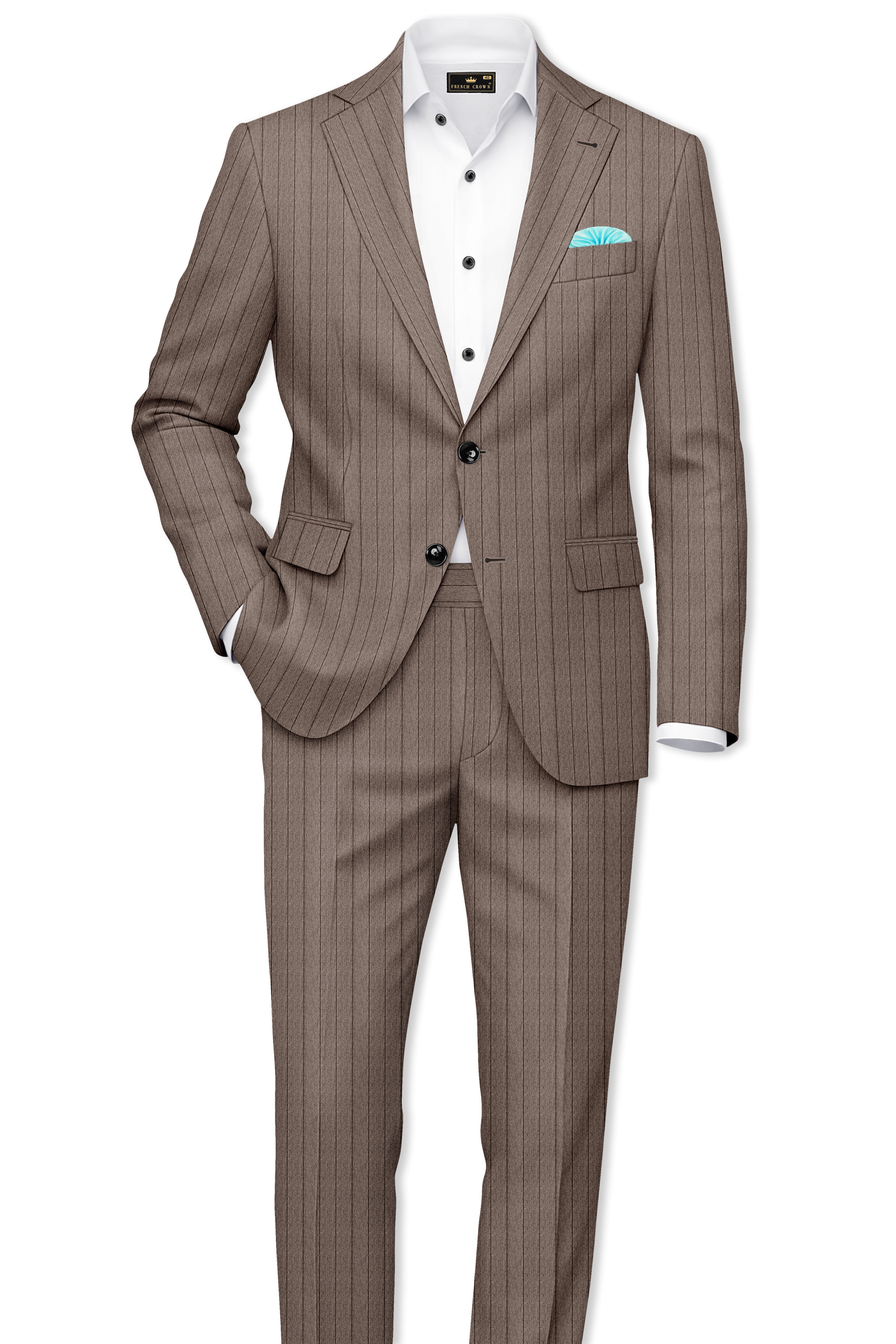 Obsidian-Fuscous Brown And Jade Black Chalk Striped Wool Rich Slight Stretch Single Breasted Blazer