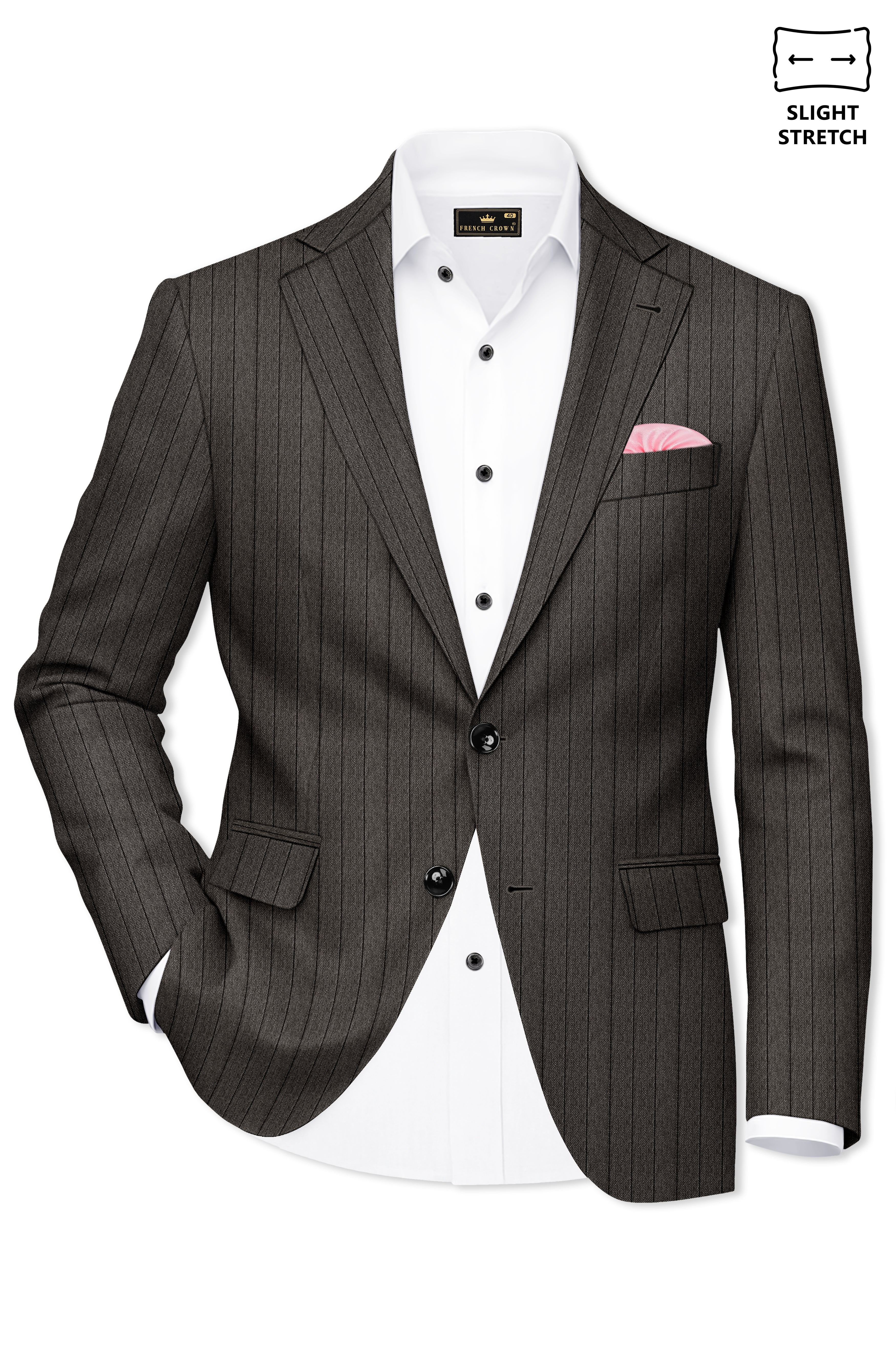 Heritage-Iridium Brown And Bright White Chalk Striped Wool Rich Slight Stretch Single Breasted Blazer