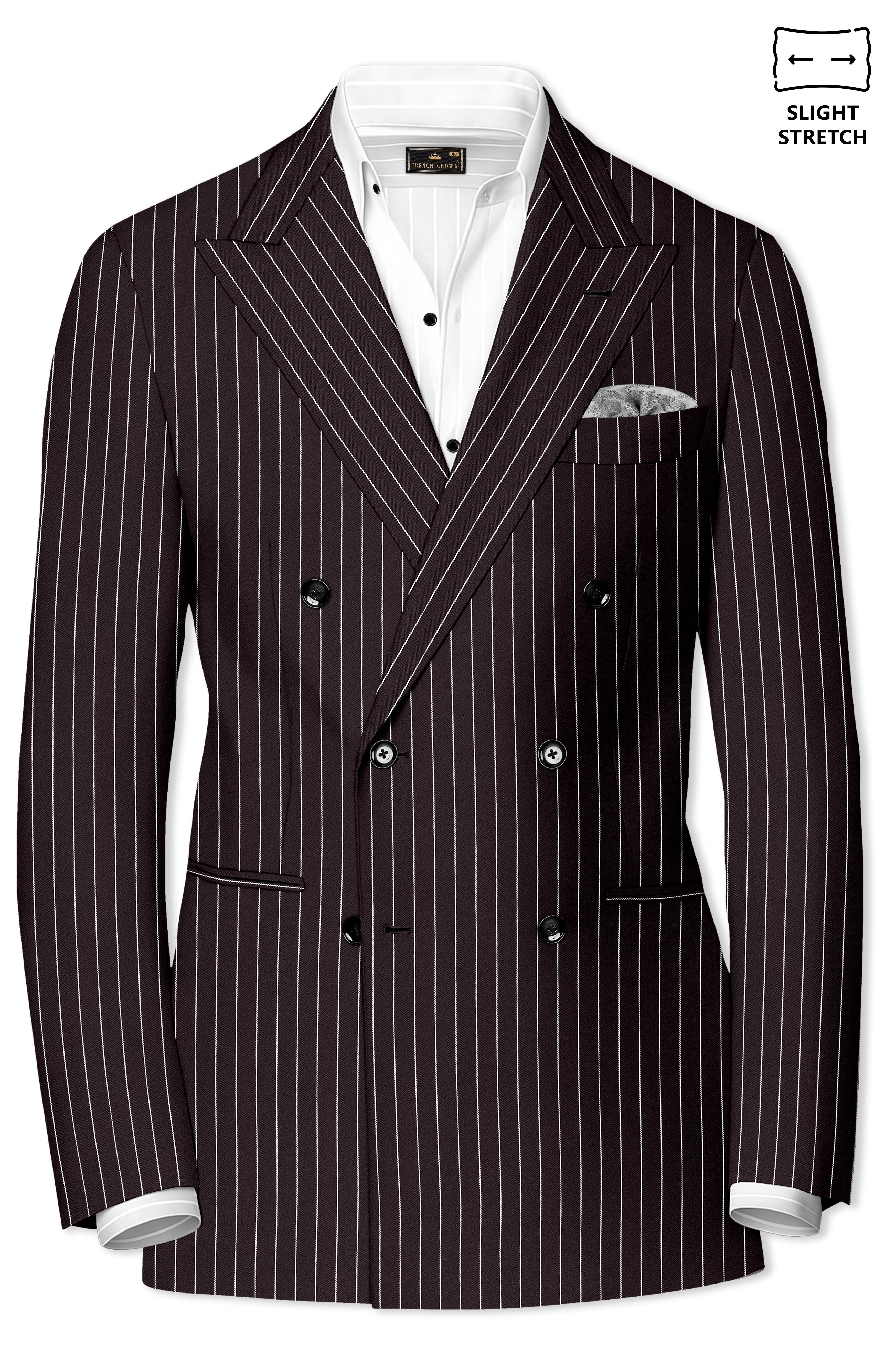 Volt-Thunder Brown Herringbone Striped Wool Rich Slight Stretch Double Breasted Blazer