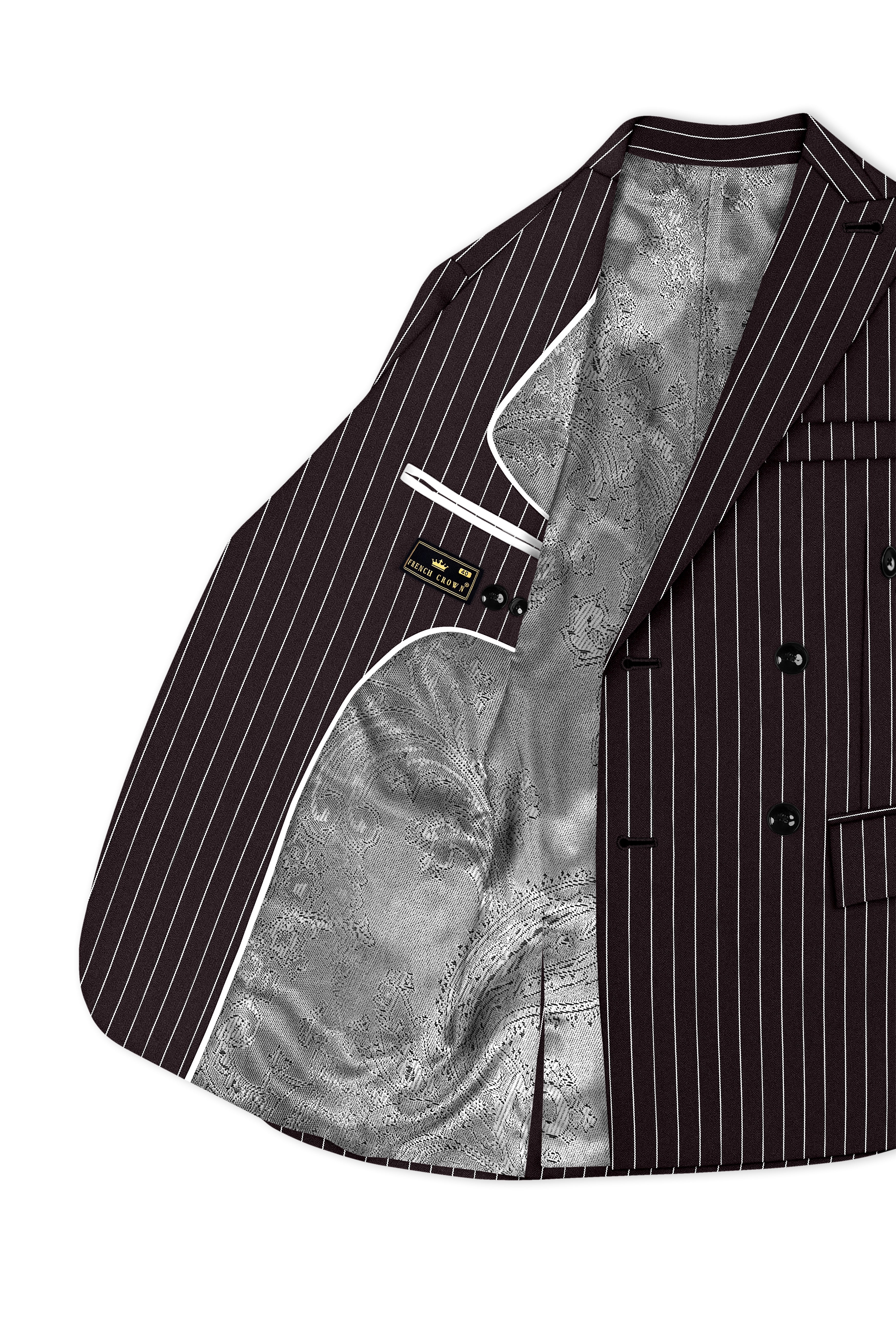 Volt-Thunder Brown Herringbone Striped Wool Rich Slight Stretch Double Breasted Blazer