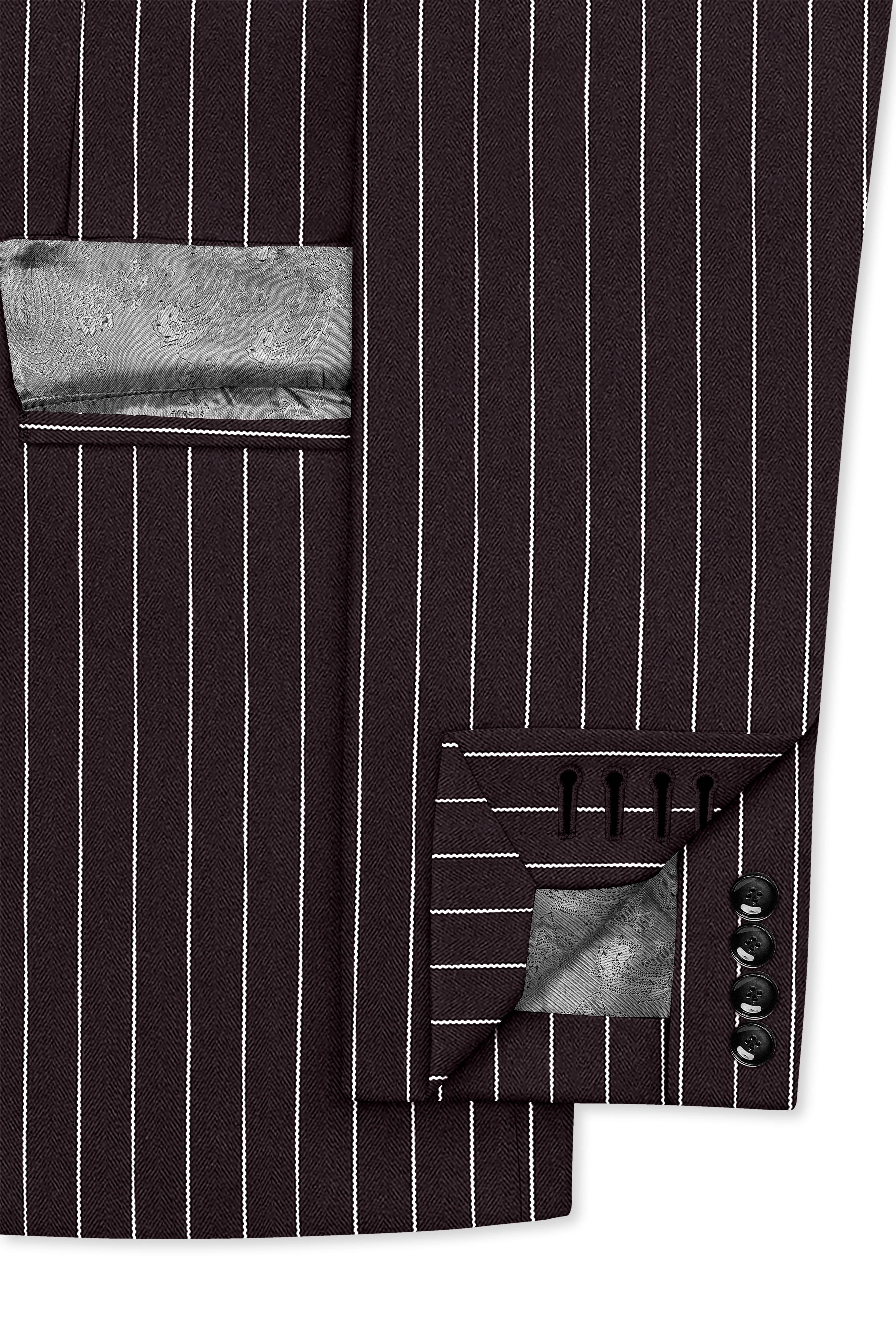 Volt-Thunder Brown Herringbone Striped Wool Rich Slight Stretch Double Breasted Blazer