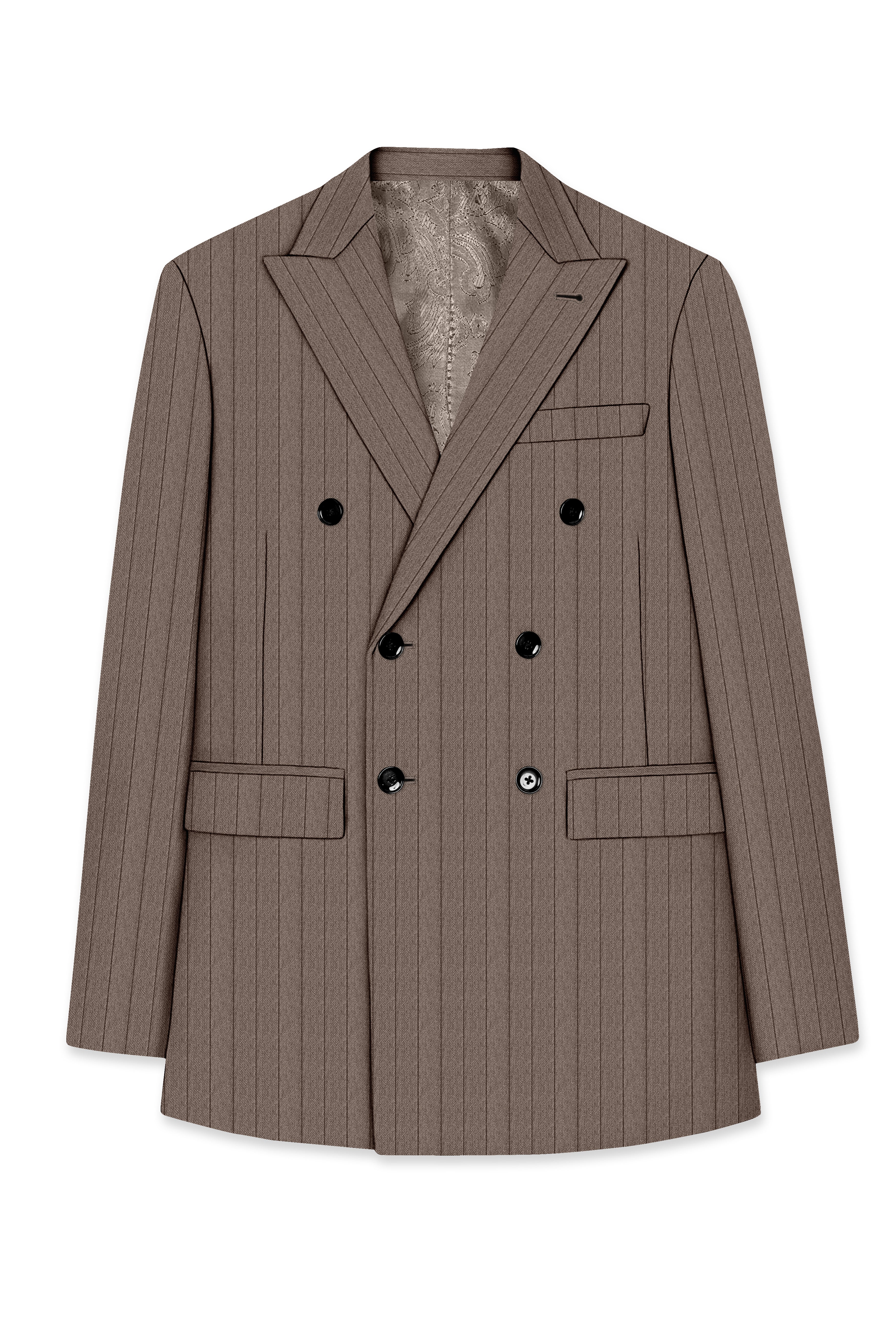 Obsidian-Fuscous Brown And Jade Black Chalk Striped Wool Rich Slight Stretch Double Breasted Blazer
