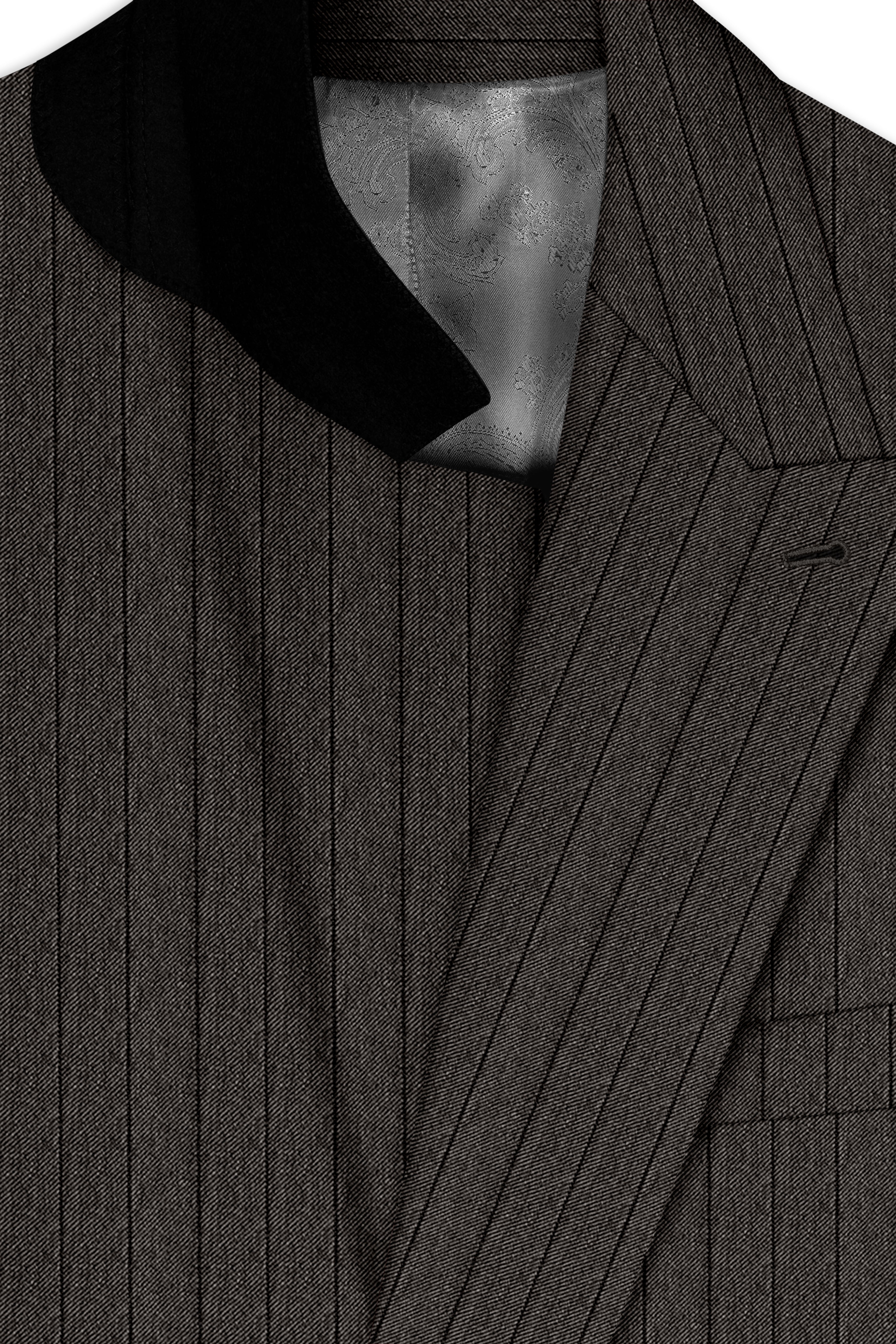 Heritage-Iridium Brown And Bright White Chalk Striped Wool Rich Slight Stretch Double Breasted Blazer