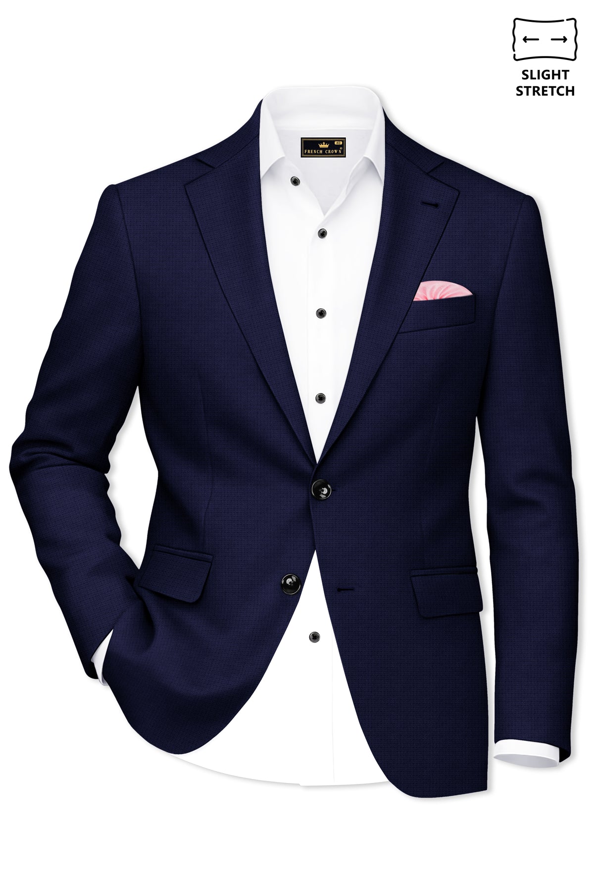 Sapphire-Haiti Blue Diamond Textured Wool Rich Slight Stretch Single Breasted Blazer