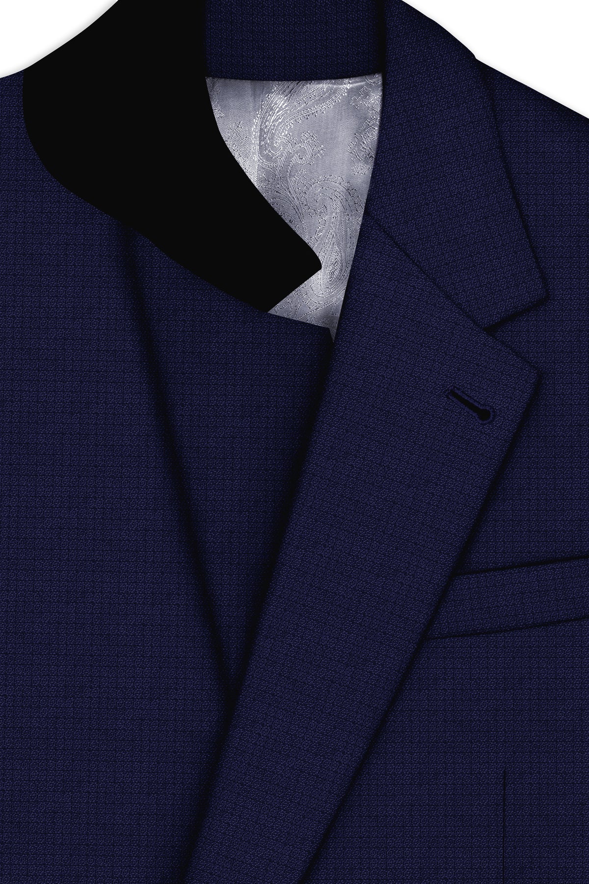 Sapphire-Haiti Blue Diamond Textured Wool Rich Slight Stretch Single Breasted Blazer