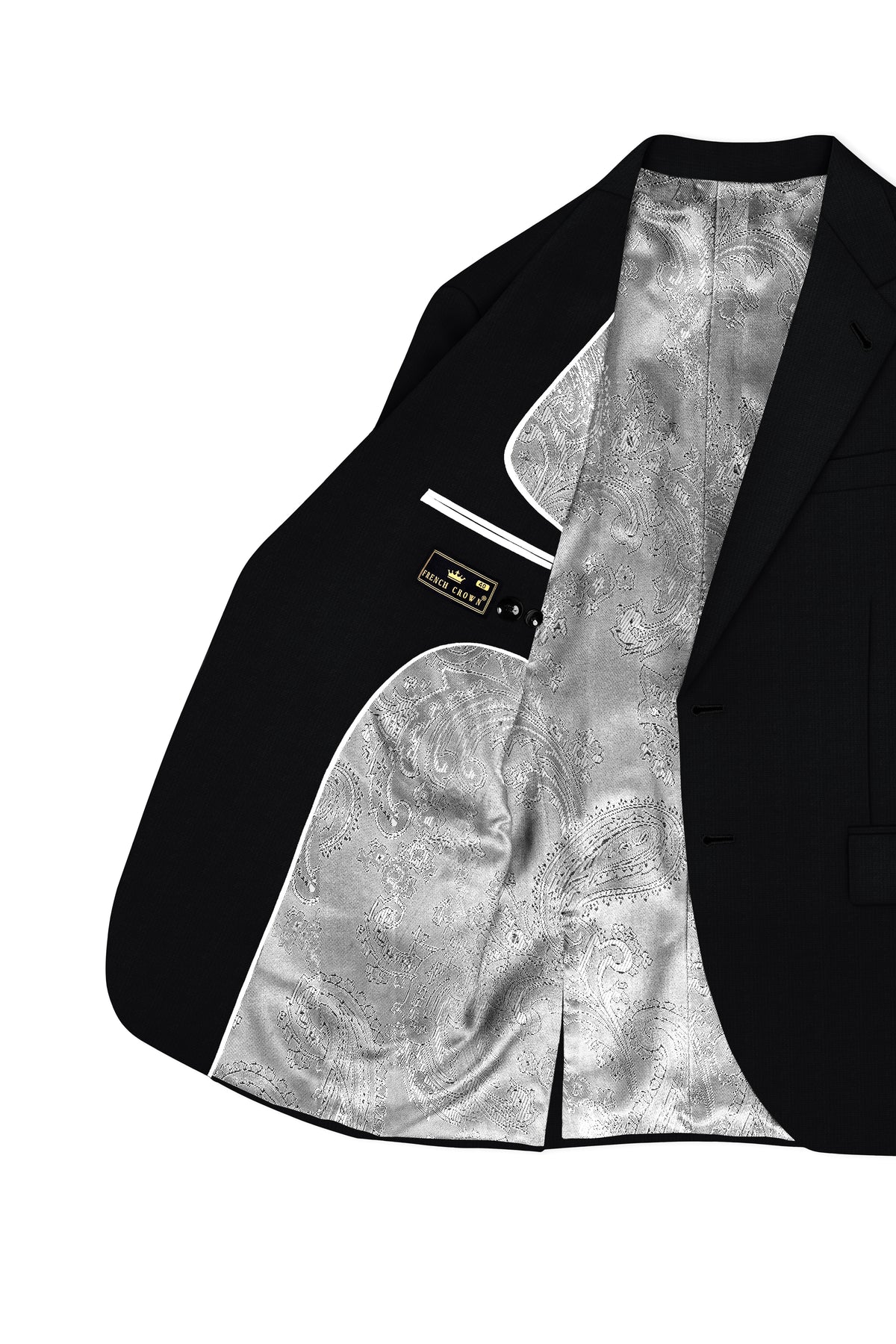 Obsidian-Jade Black Diamond Textured Wool Rich Slight Stretch Single Breasted Blazer