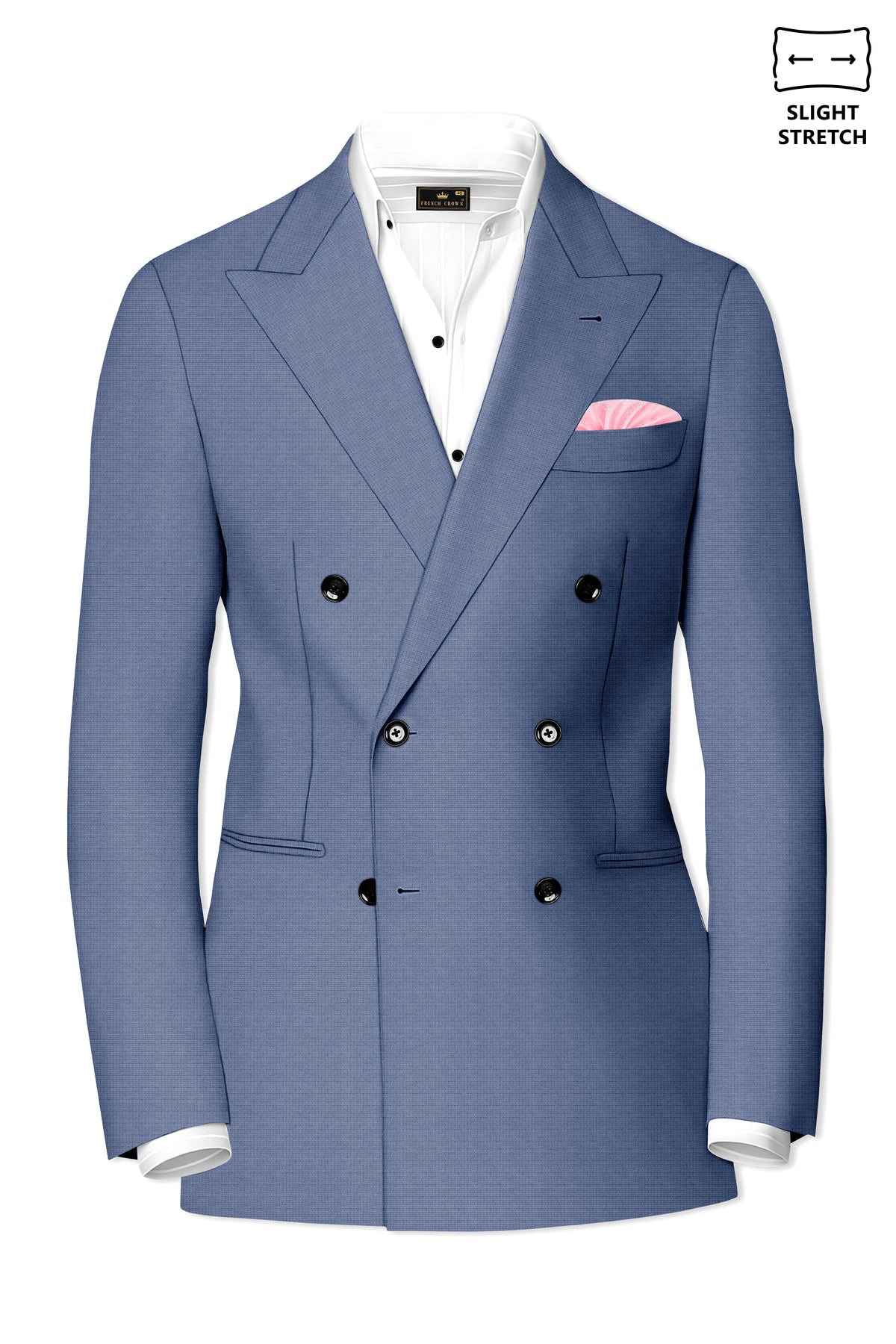 Sapphire-Raven Blue Diamond Textured Wool Rich Slight Stretch Double Breasted Blazer