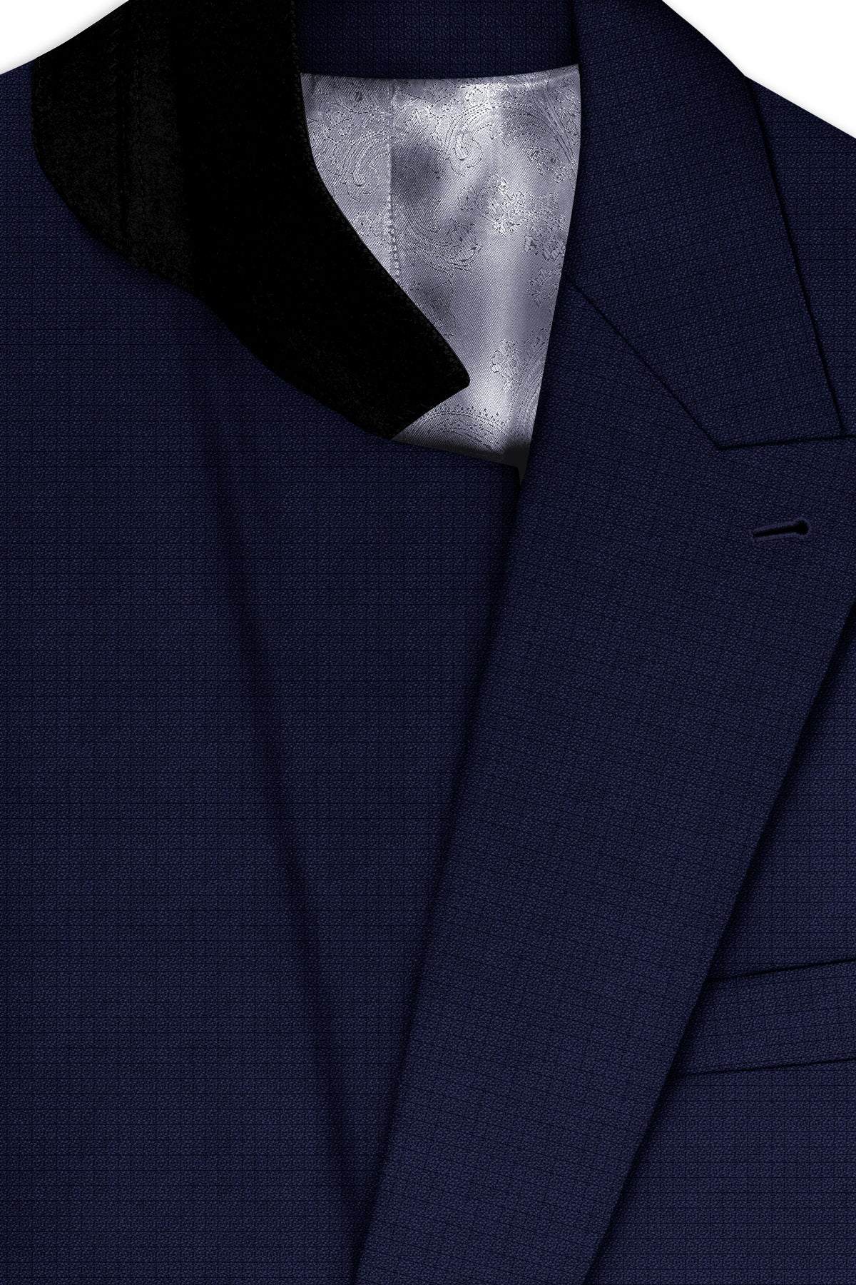 Sapphire-Haiti Blue Diamond Textured Wool Rich Slight Stretch Double Breasted Blazer