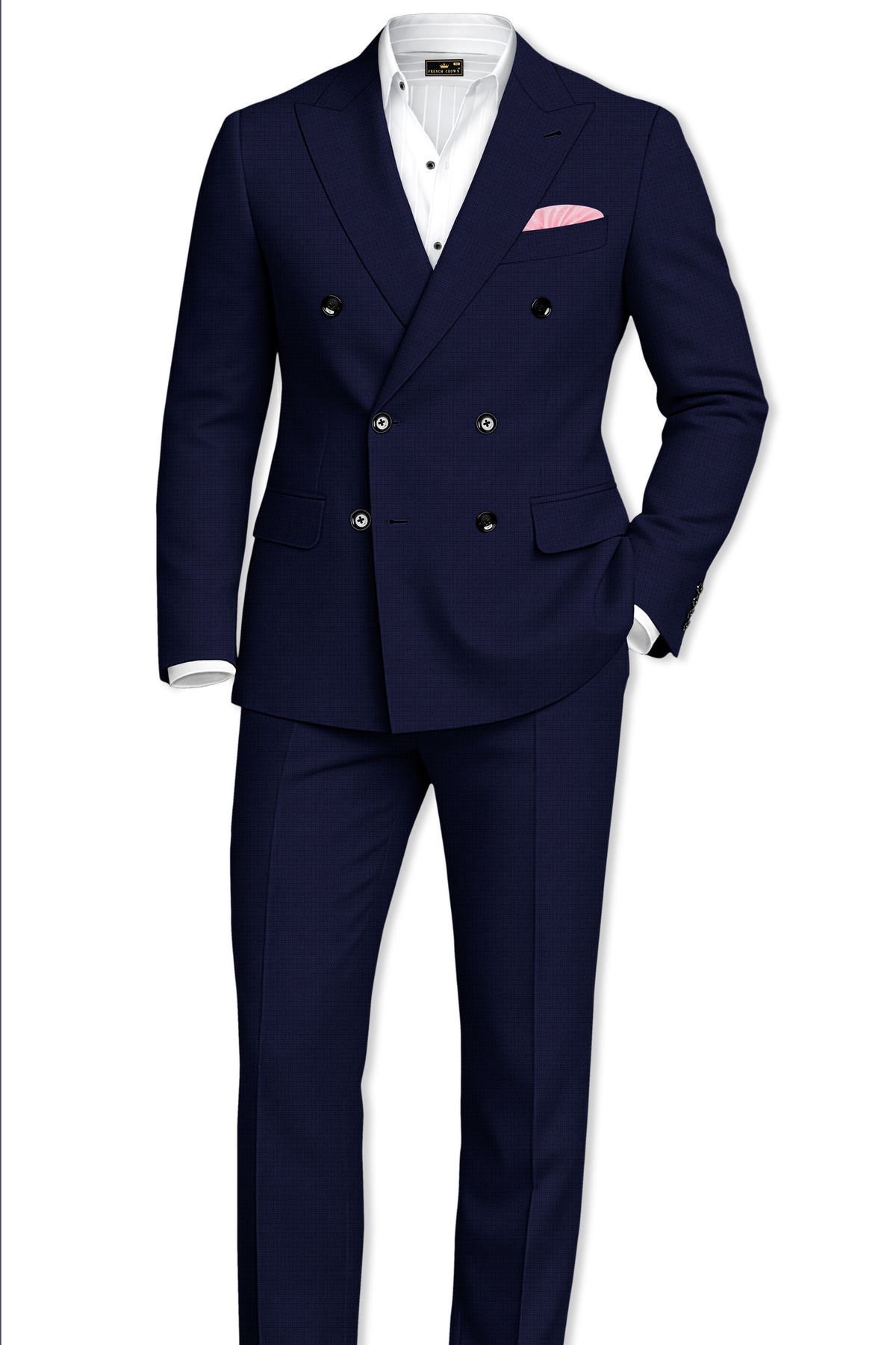 Sapphire-Haiti Blue Diamond Textured Wool Rich Slight Stretch Double Breasted Blazer