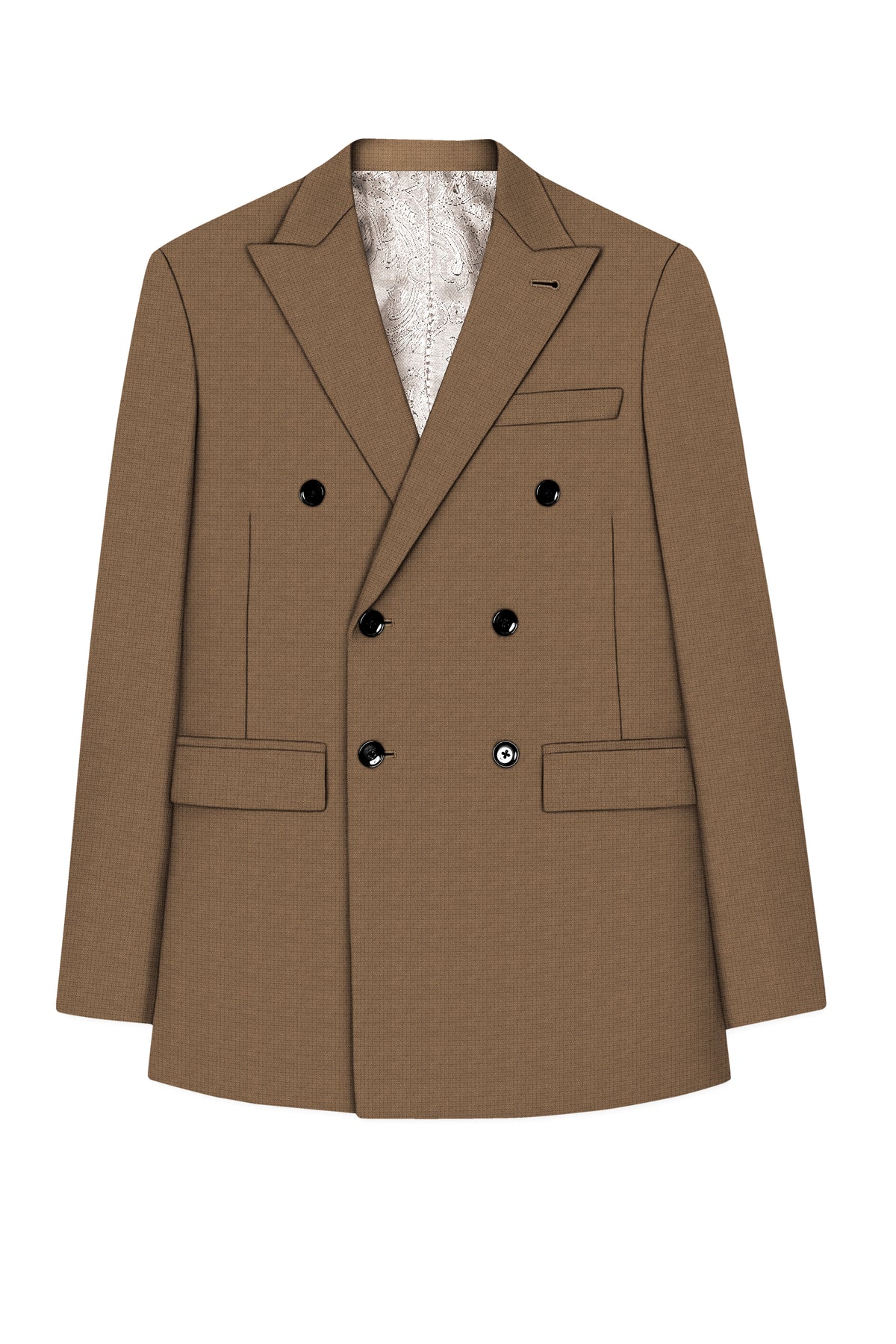 Cordovan-Mondo Brown Diamond Textured Wool Rich Slight Stretch Double Breasted Blazer