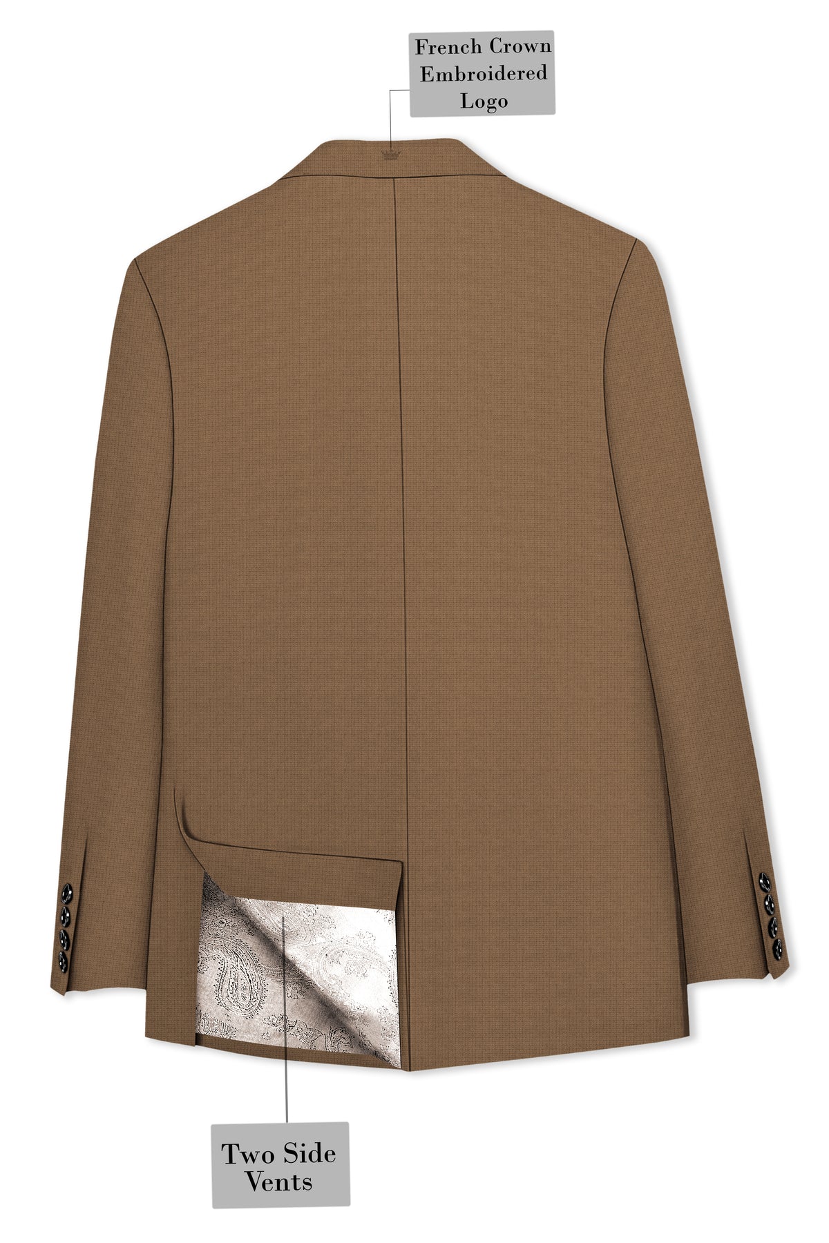 Cordovan-Mondo Brown Diamond Textured Wool Rich Slight Stretch Double Breasted Blazer