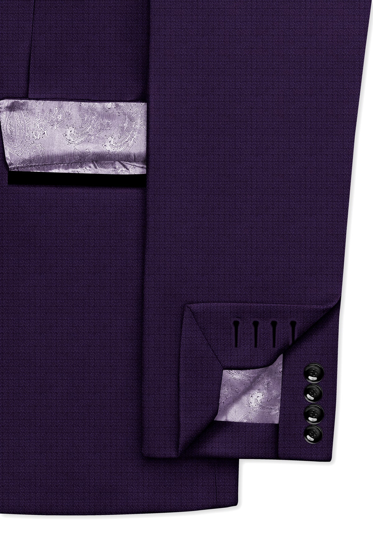Mauve-Cedar Purple Diamond Textured Wool Rich Slight Stretch Peak Lapel Tuxedo Blazer