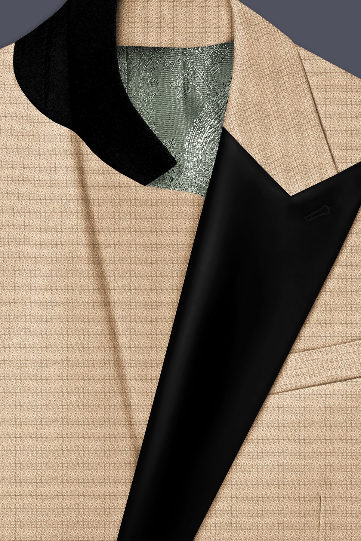 Mahogany-Pavlova Brown Diamond Textured Wool Rich Slight Stretch Peak Lapel Tuxedo Blazer