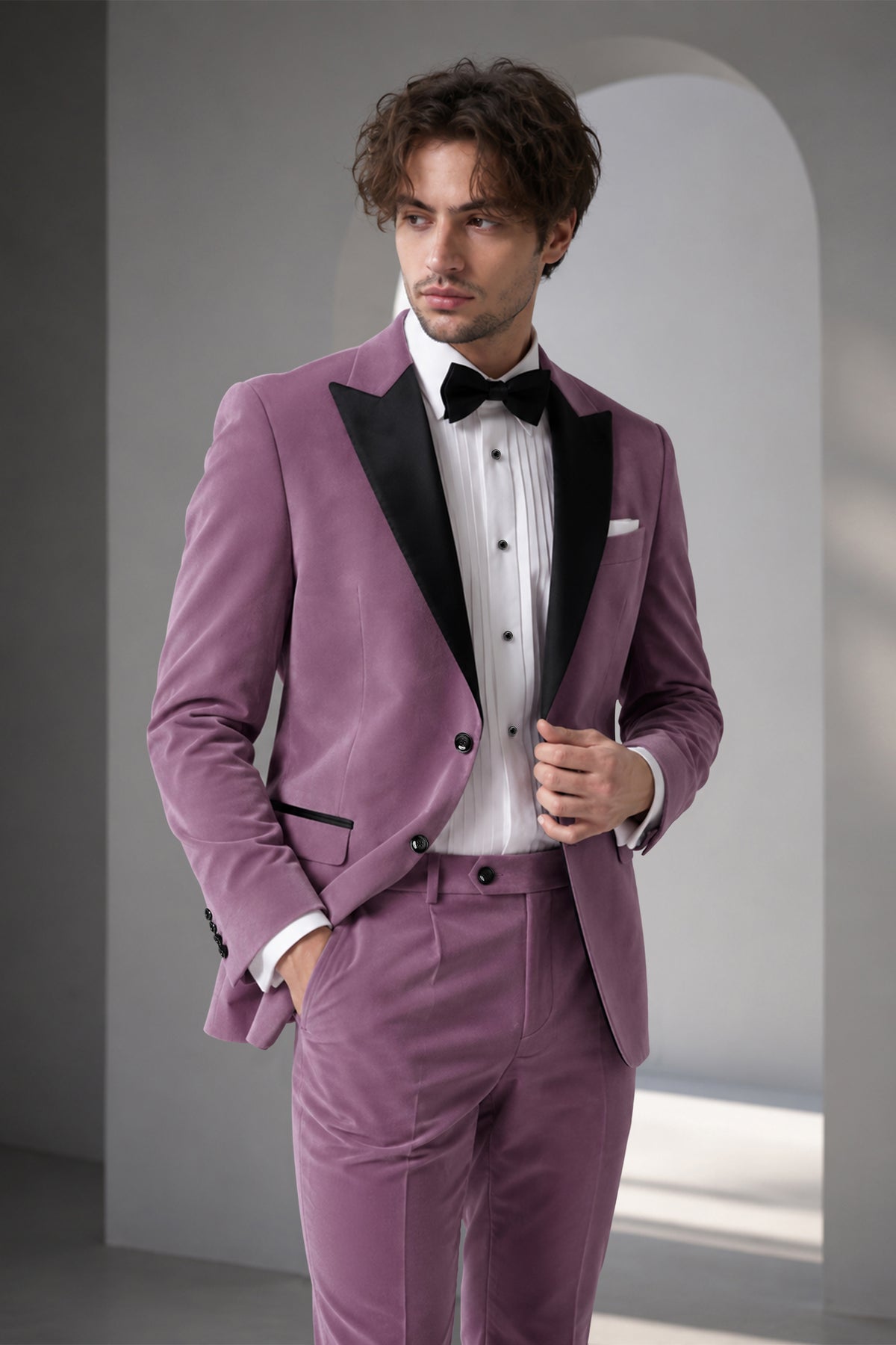Veloura-Strikemaster Pink Velvet Peak Lapel Tuxedo Blazer