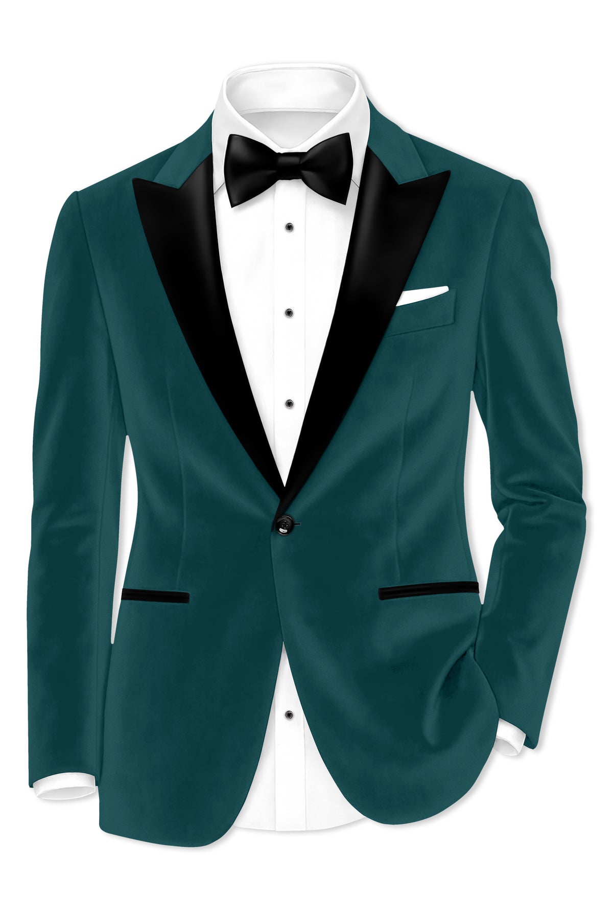 Verdant-Teal Green Velvet Peak Lapel Tuxedo Blazer