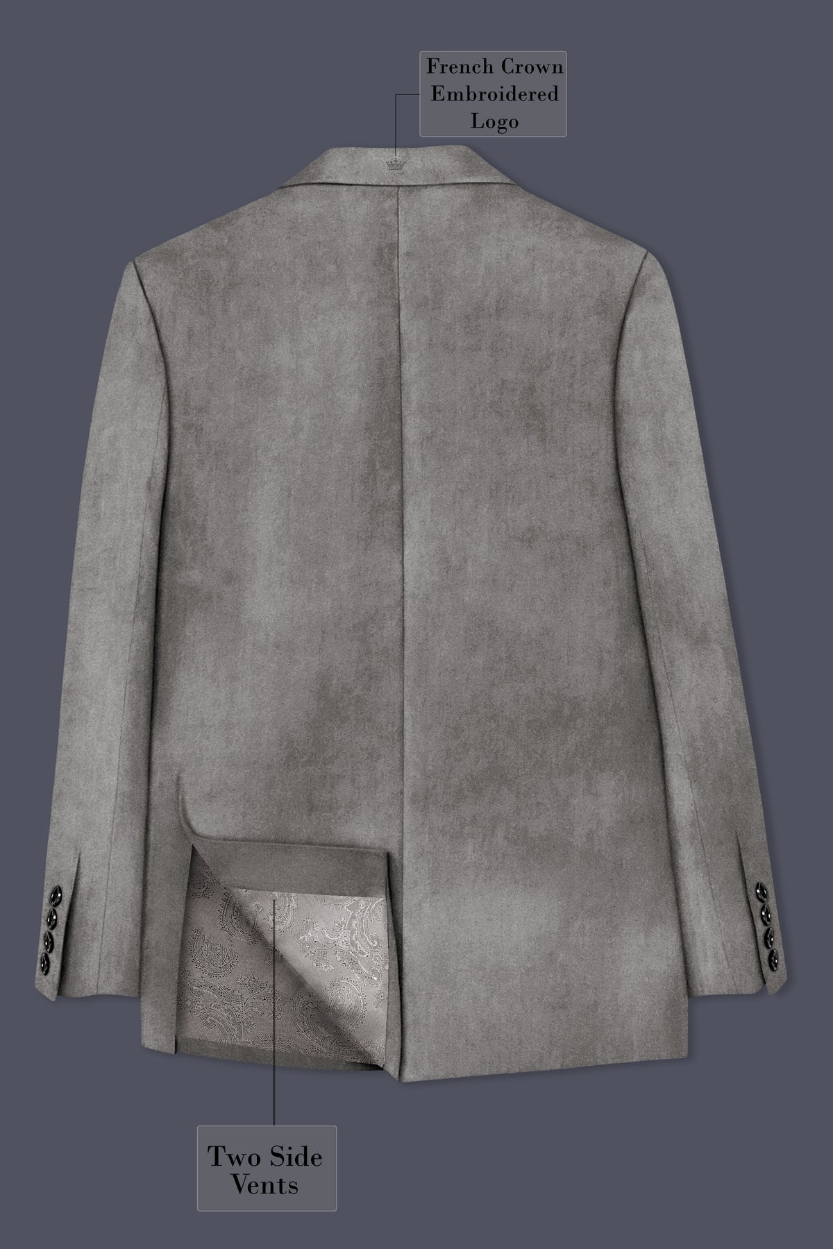 Noir-Chicago Gray Velvet Peak Lapel Tuxedo Blazer