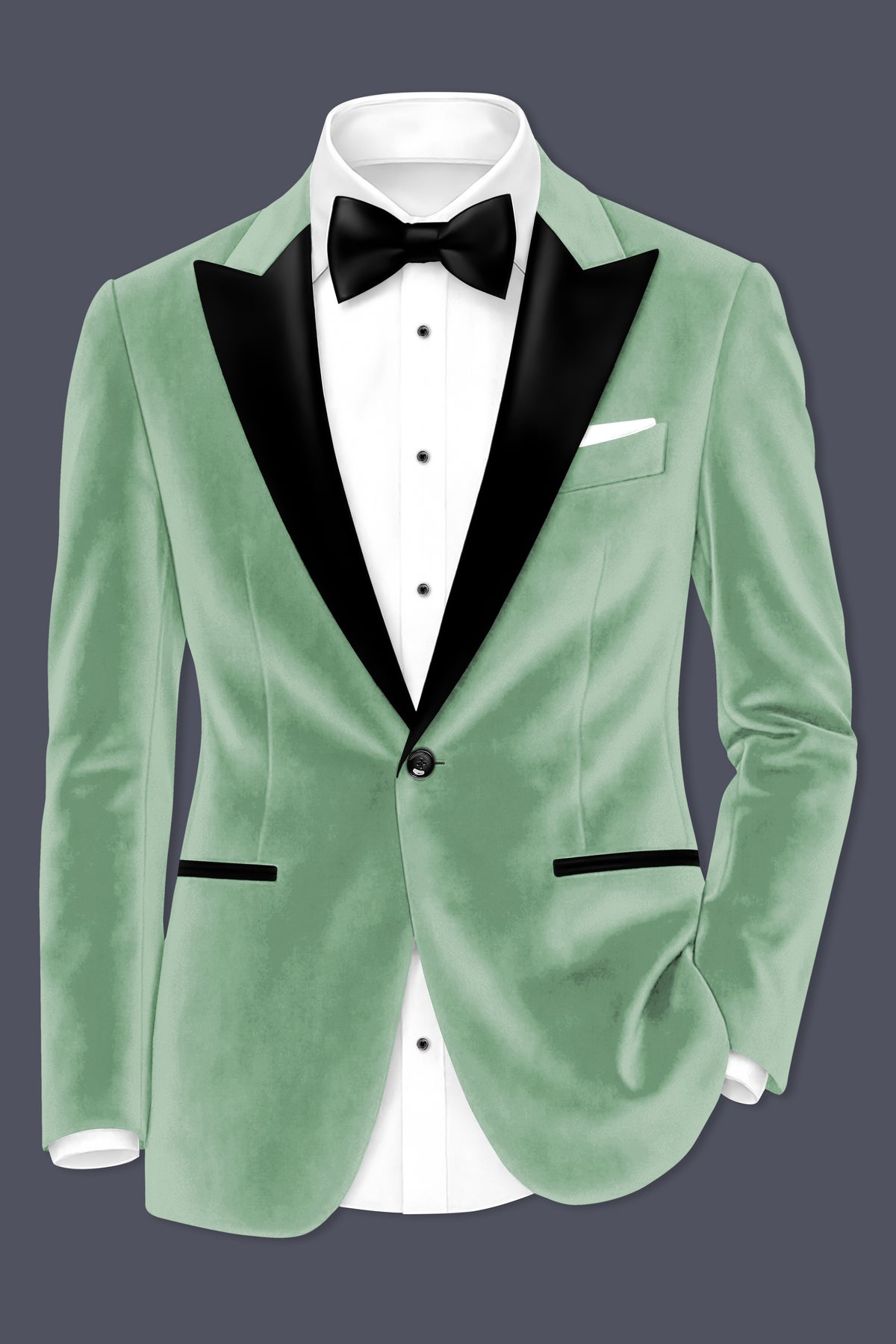 Nocturne-Amulet Green Velvet Peak Lapel Tuxedo Blazer