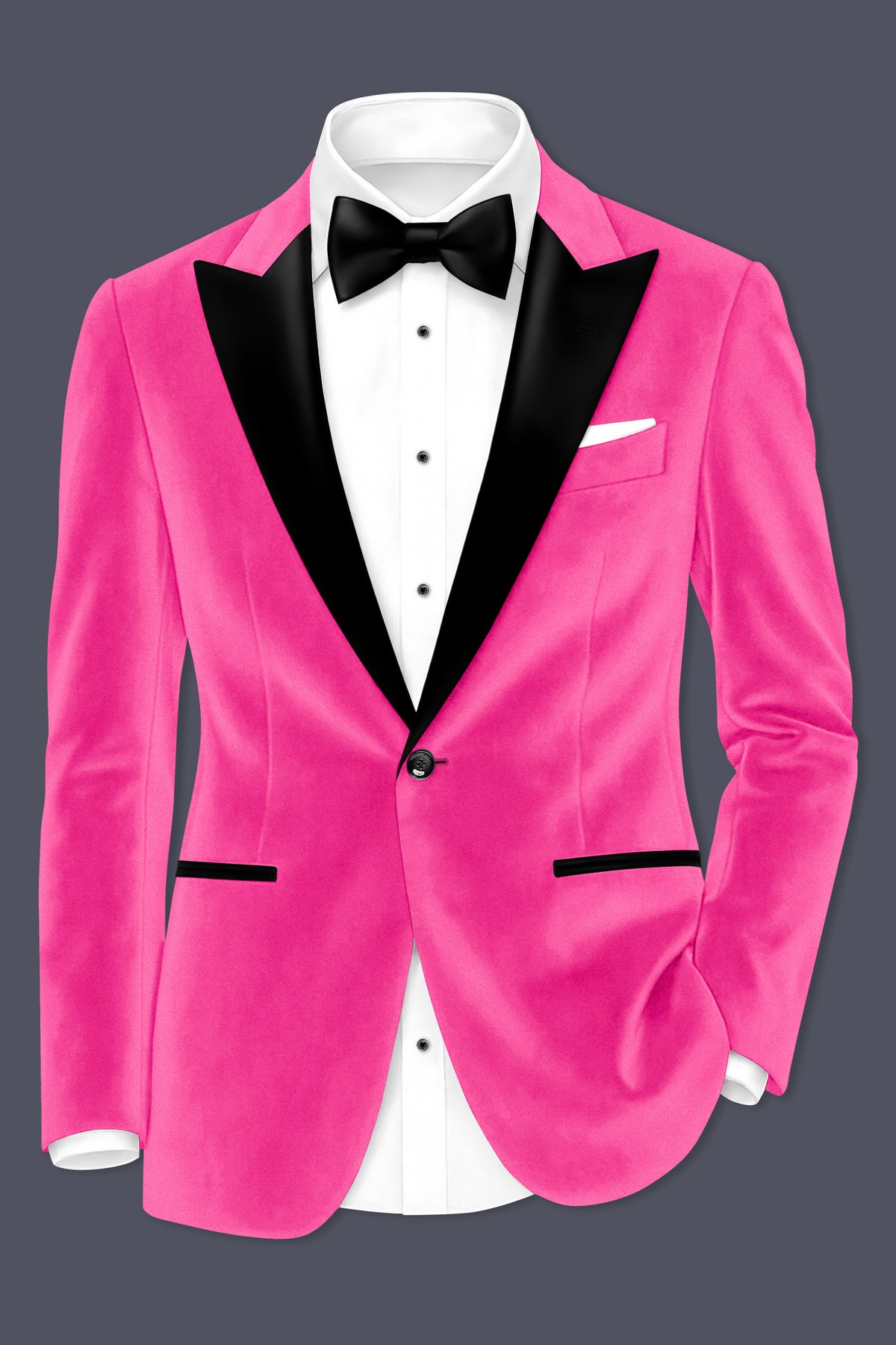 Roselle-Cerise Pink Velvet Peak Lapel Tuxedo Blazer