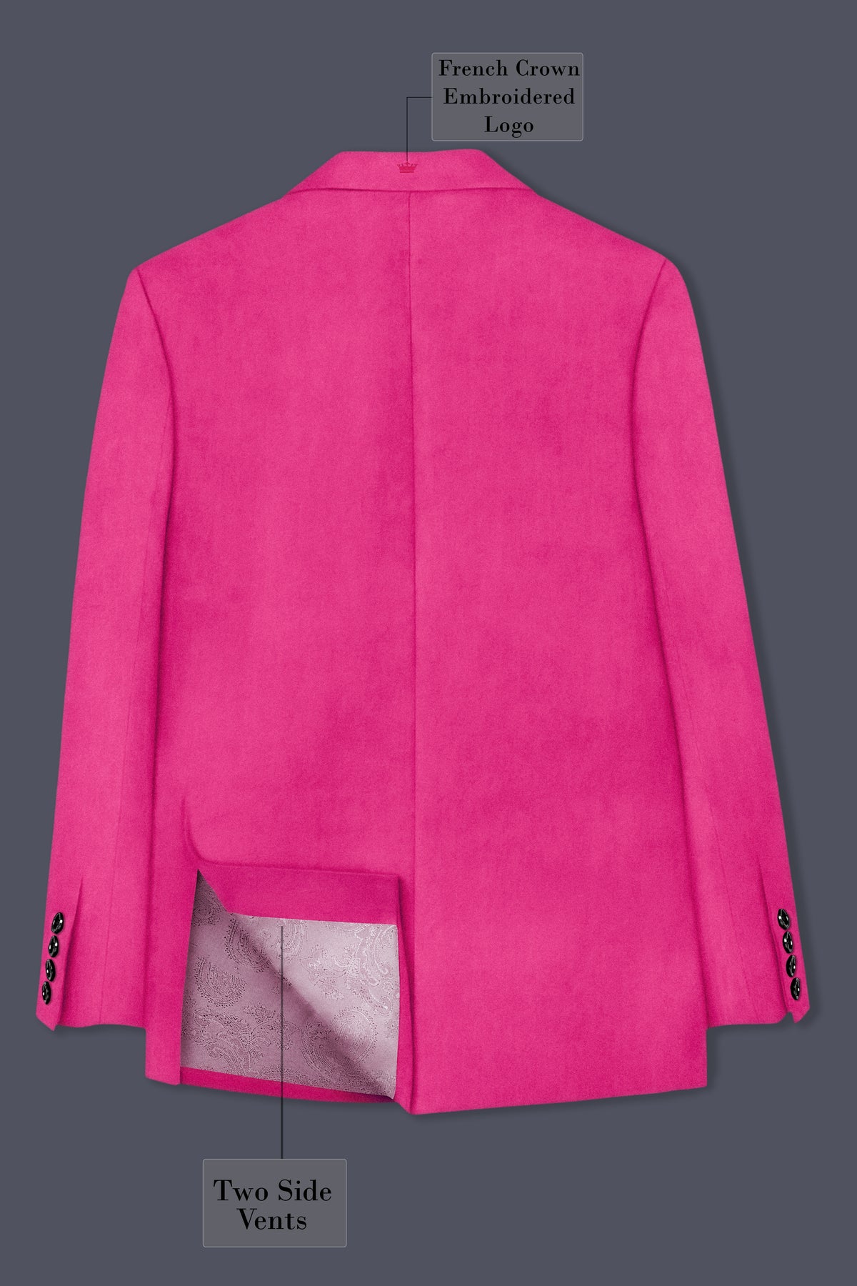 Roselle-Cerise Pink Velvet Peak Lapel Tuxedo Blazer