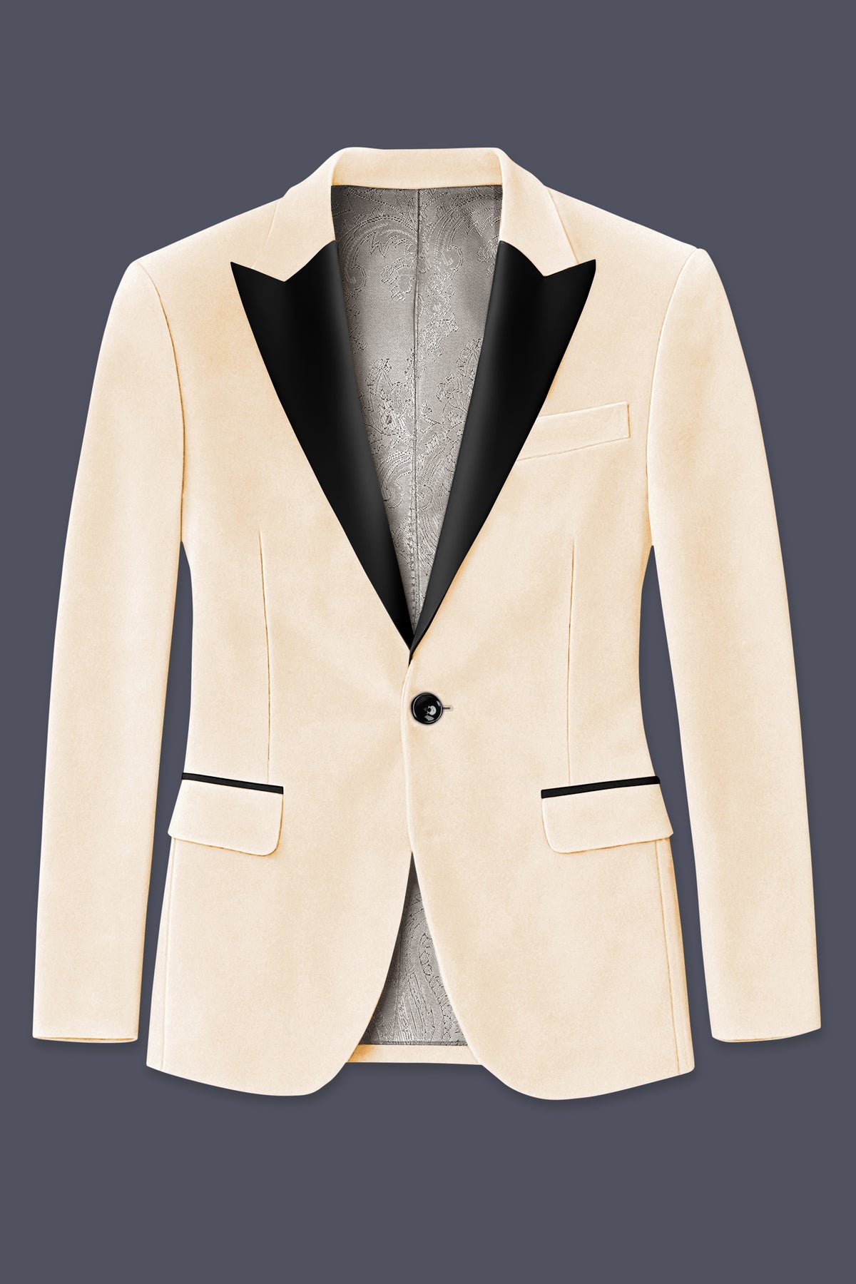 Opaline-Off White Velvet Peak Lapel Tuxedo Blazer