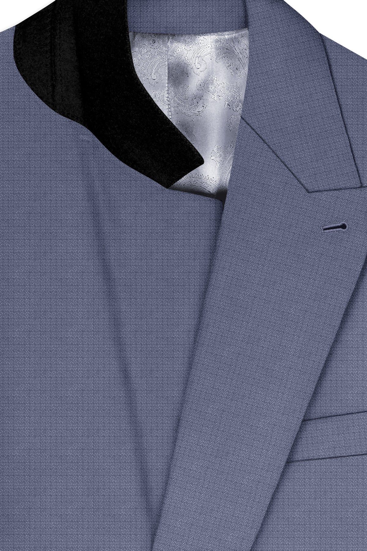 Graphite-Shuttle Gray Diamond Textured Wool Rich Slight Stretch Double Breasted Blazer