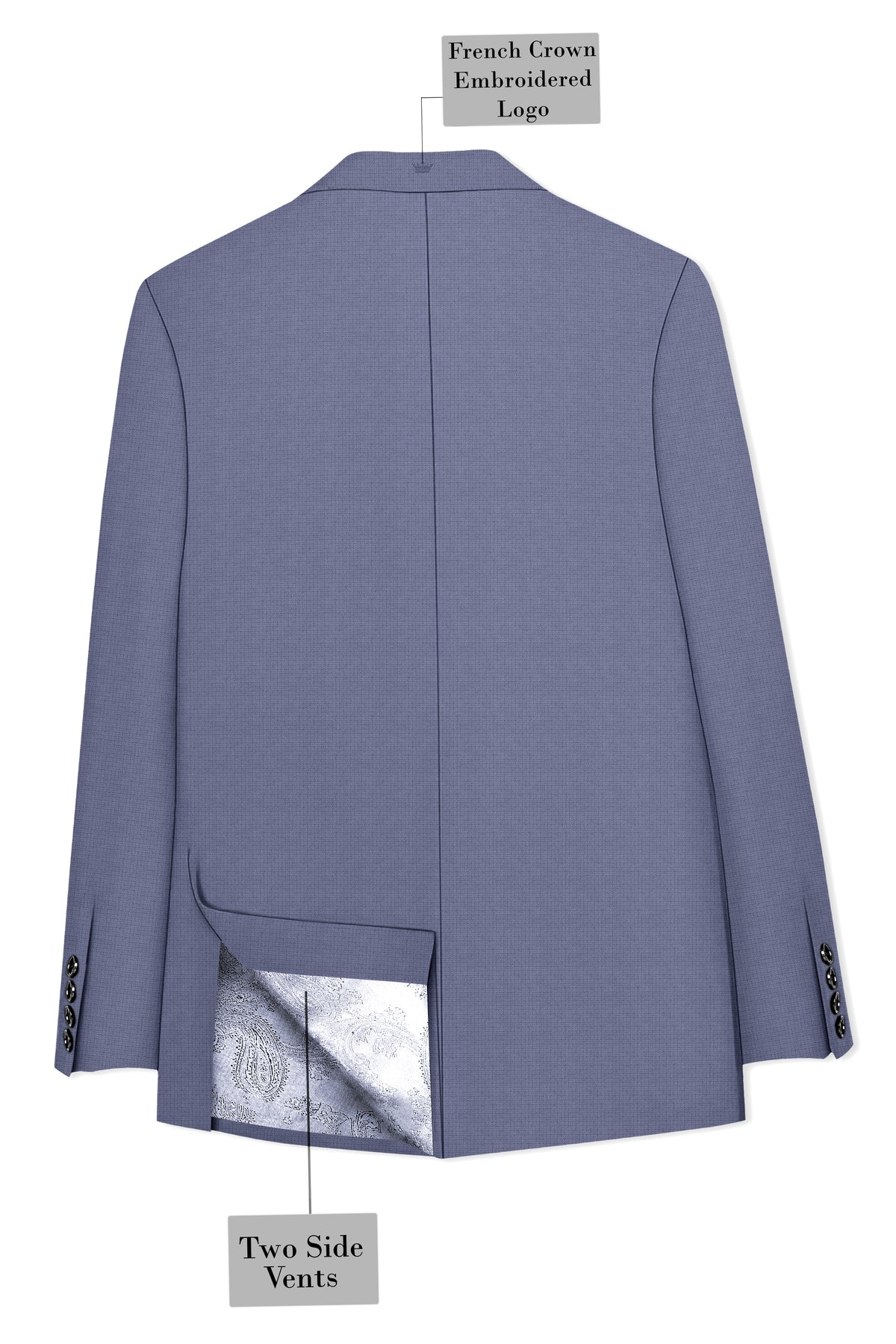Graphite-Shuttle Gray Diamond Textured Wool Rich Slight Stretch Double Breasted Blazer