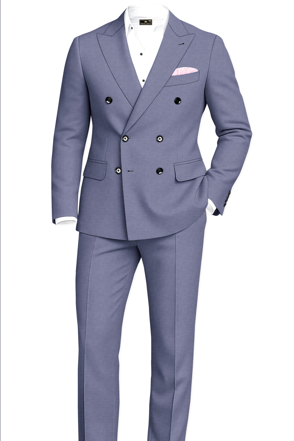 Graphite-Shuttle Gray Diamond Textured Wool Rich Slight Stretch Double Breasted Blazer