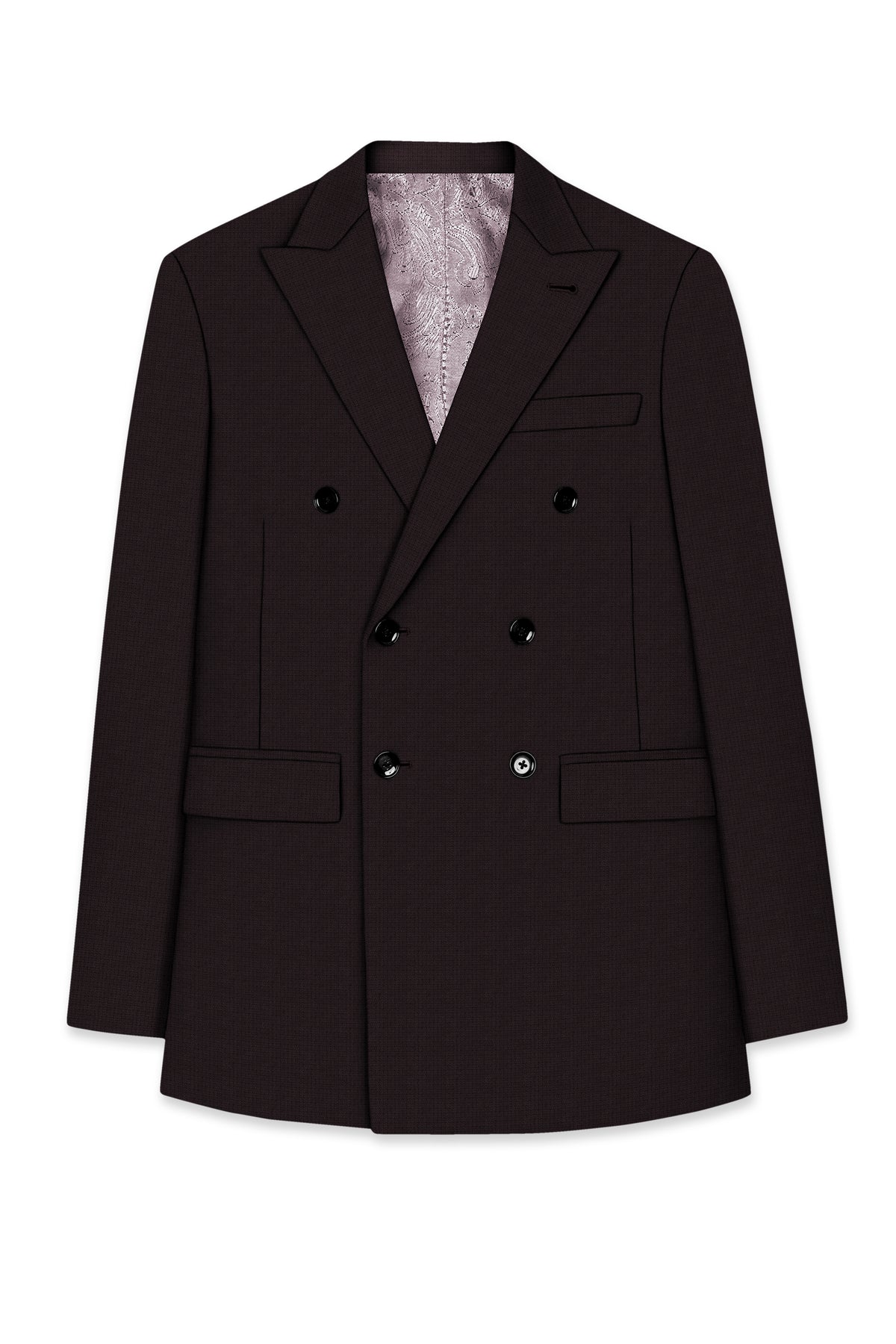Regency-Cocoa Brown Diamond Textured Wool Rich Slight Stretch Double Breasted Blazer