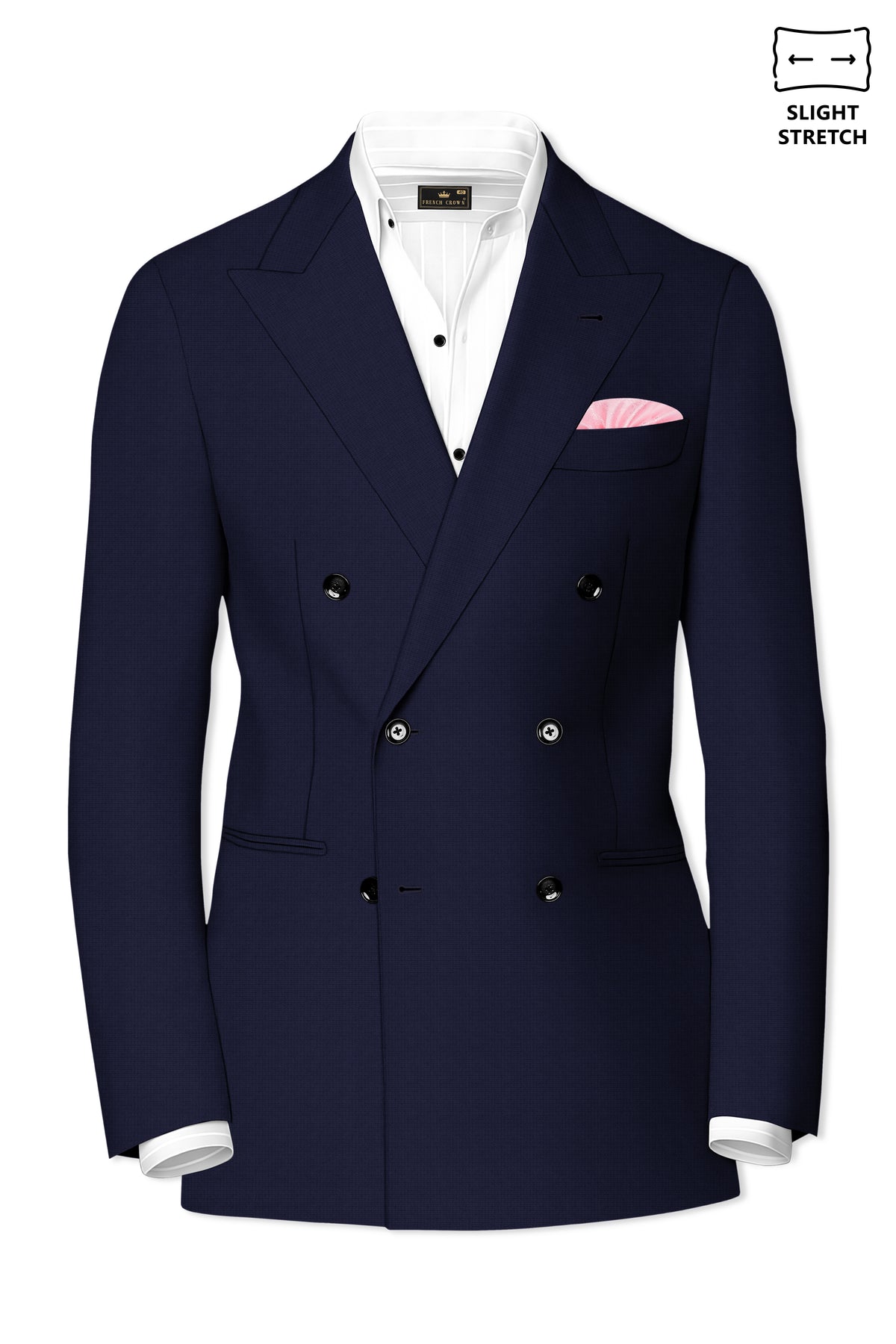 Nocturne-Mirage Navy Diamond Textured Wool Rich Slight Stretch Double Breasted Blazer