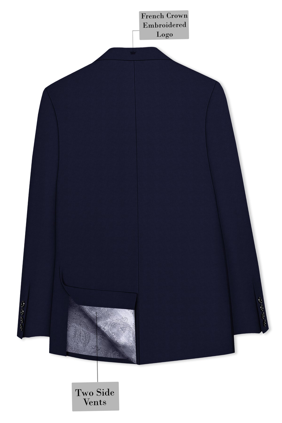 Nocturne-Mirage Navy Diamond Textured Wool Rich Slight Stretch Double Breasted Blazer